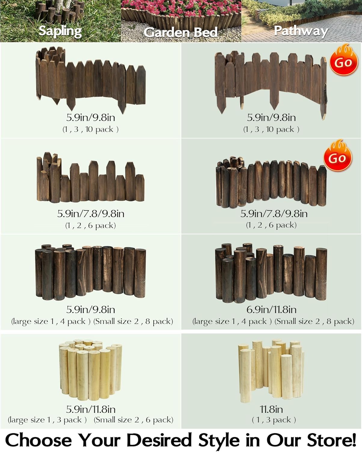 Wood Garden Edging – Half-Round Decorative Wooden Fence Border for Indoor & Outdoor Use, Rustic Natural Pine Panels for Flower Beds, Pathways, and Landscaping Décor