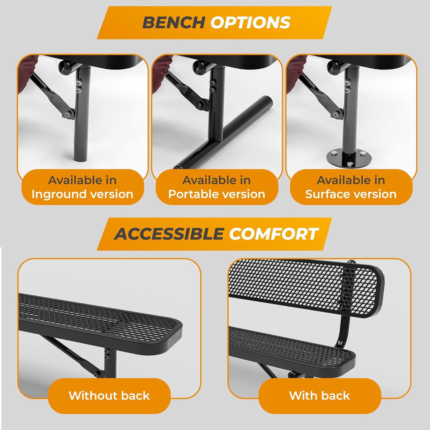 Heavy-Duty Outdoor Metal Bench, Thermoplastic-Coated, Inground, Weatherproof, Commercial-Grade for Parks, Gardens, Patios, Stores & More (8 Ft - Inground, Green)