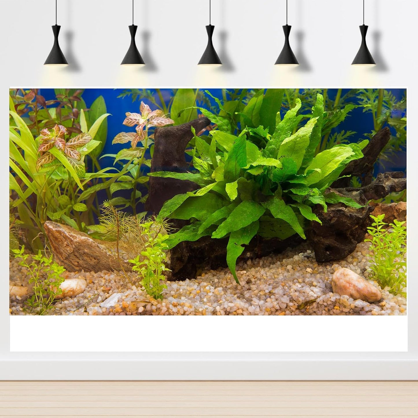 Aquarium Backdrop Underwater Grass Leaves Pebble Aquarium Background Vivid and Fresh Green Aquatic Plant Stone River Bed Fish Dead Wood Leaves Tank Background Decors Vinyl 30x18in