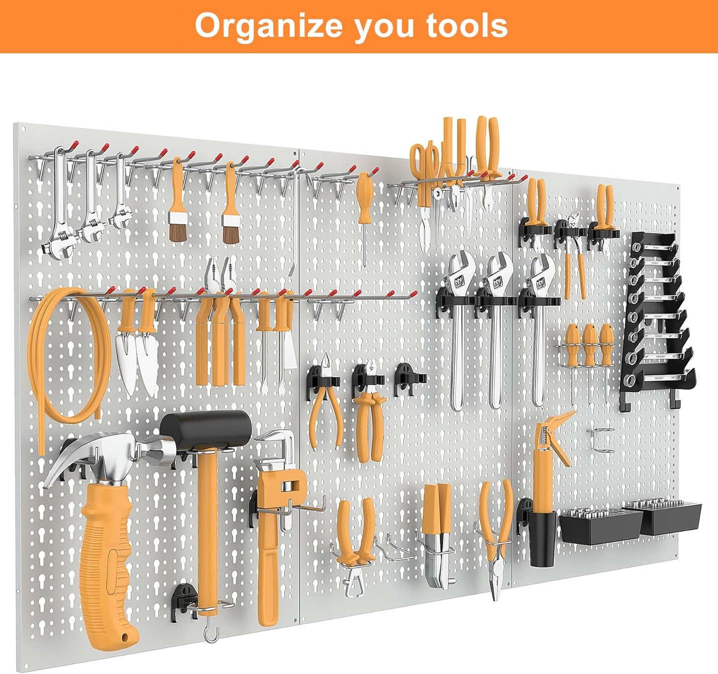 WALMANN Metal Pegboard Tool Organizer Boards with Pegboard Hooks, 24x48in Tools Organizer Pegboard for Garage, Workbench, Peg Board, Tool Storage Board with Hooks(Grey)