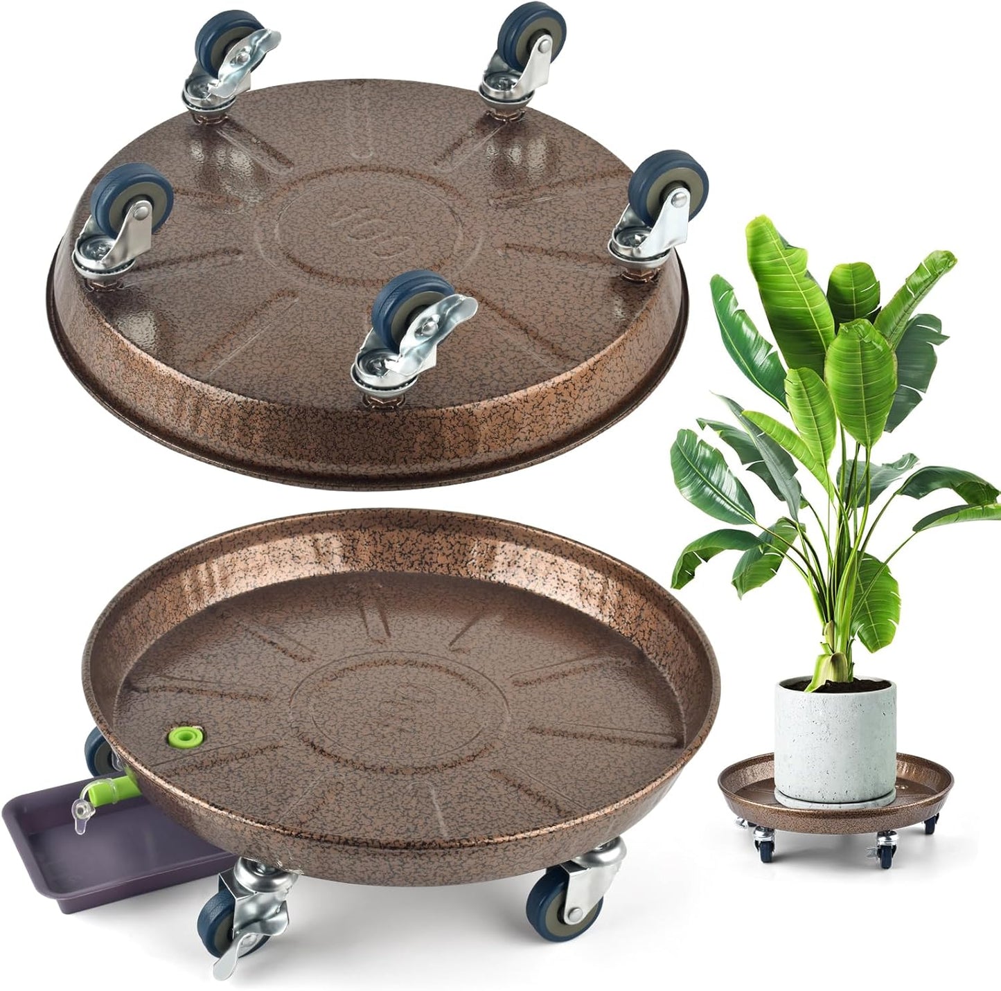 PACETAP 2Pack 11.8'' Large Plant Stand with Lockable Wheels, Heavy-Duty Plant Caddy with Casters for Indoor and Outdoor, Round Rolling Garden Pot Mover to Carry Potted Flower Pot
