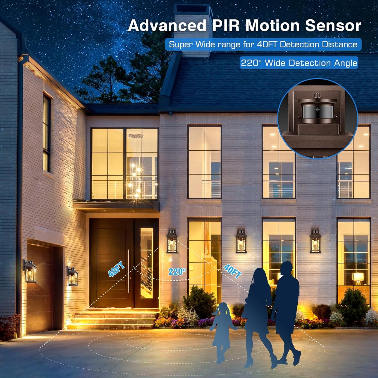 VIANIS Outdoor Motion Sensor Lights for House Oil-Rubbed Bronze, Exterior Waterproof Porch Lights Fixture Wall Mount for House, Aluminum Wall Lantern with Tempered Ripple Glass for Garage Entrance