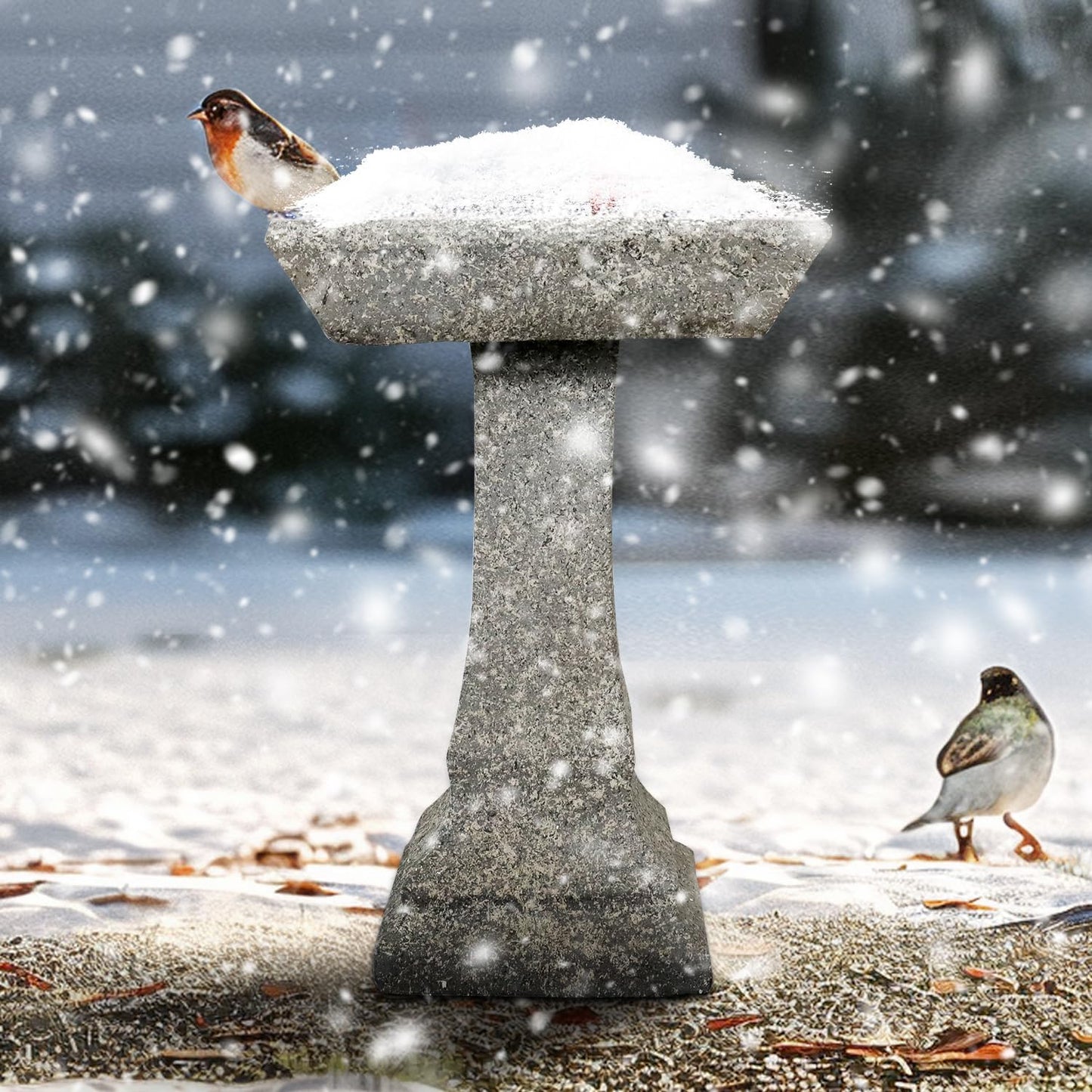 22.8" H Rustic Birdbath Freestanding Square Bird Bath with Faux Wood Finish for Garden Lawn Backyard Patio Porch Decor