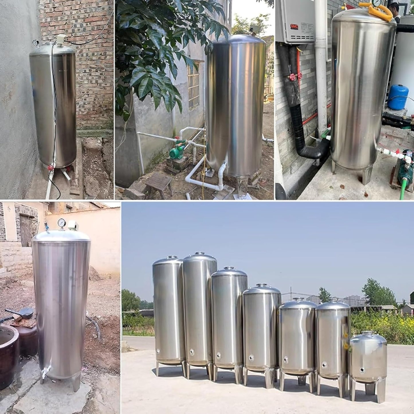 Water Supply System, Fully Automatic Well Water Storage Tank, Stainless Steel Pressure Tank with mounting Fittings for Well/Industrial Cleaning/Garden Watering(60L/15.8gal)