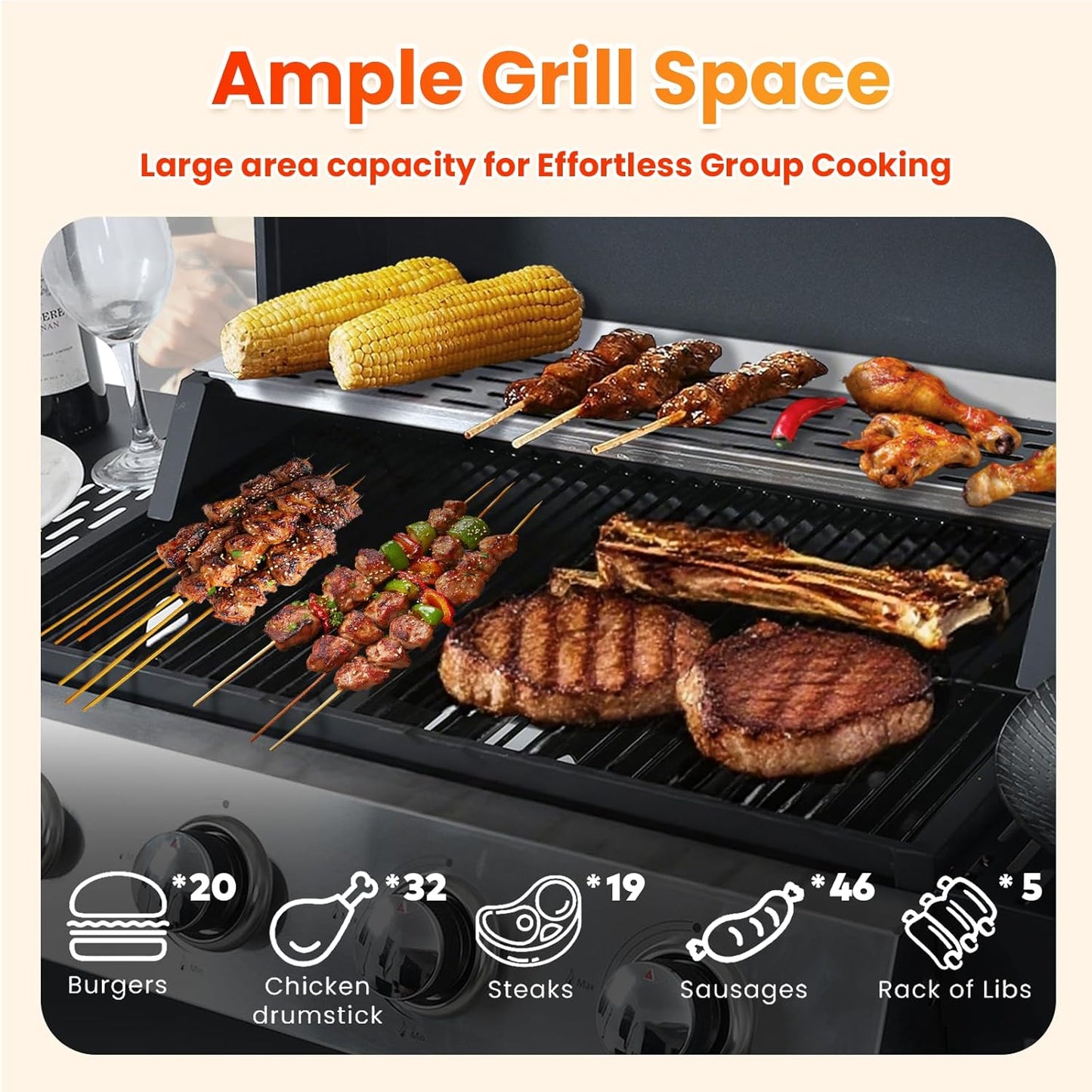 3-Burner Propane Gas BBQ Grill with Side Burner, Porcelain-Enameled Cast Iron Grates and Side Tables, 37,000 BTU Stainless Steel Grill for Outdoor Camping Barbecue Grilling Backyard Cooking