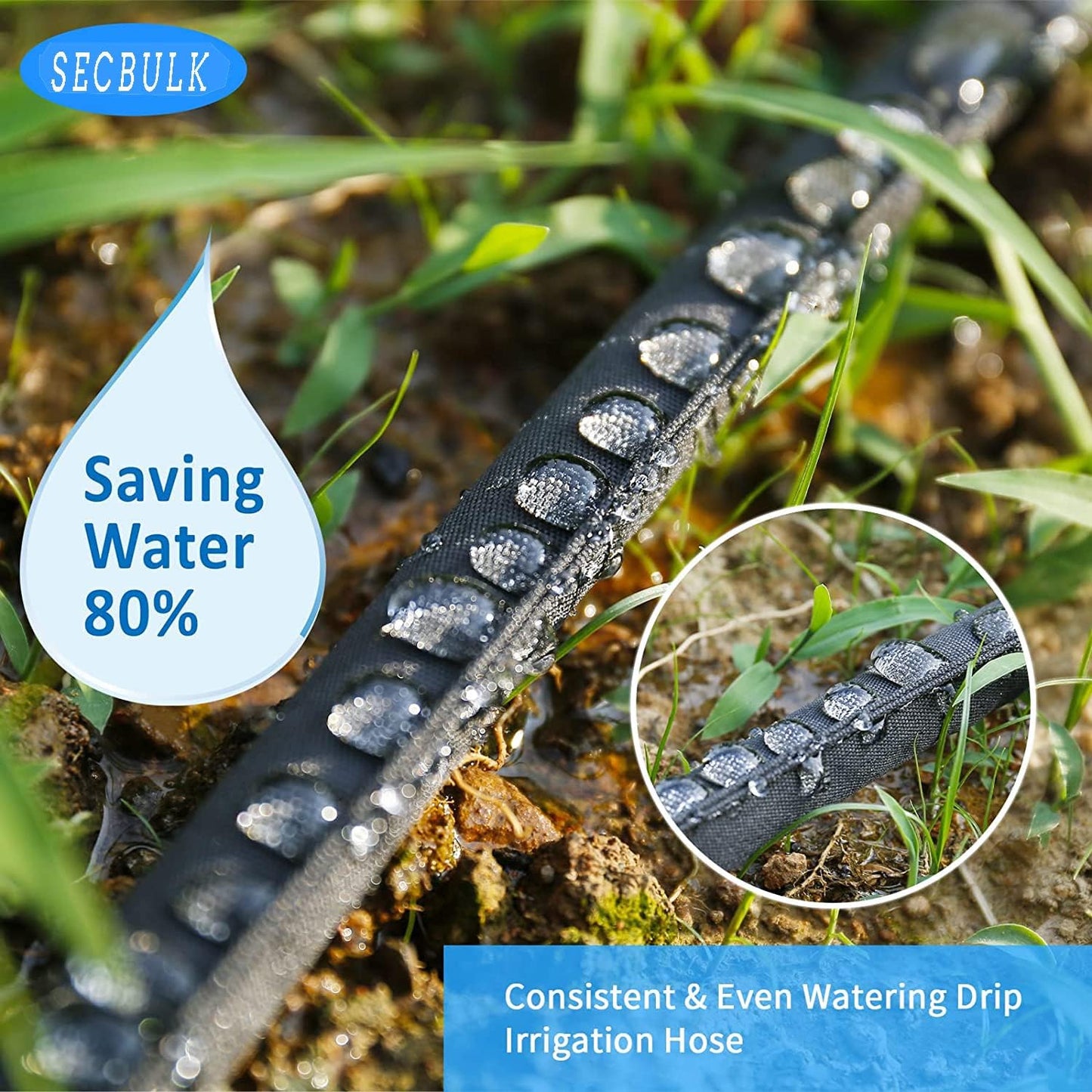 2025 Flat Soaker Hose 150 ft with Stakes for Garden, 75ft x 2 Linkable Drip Hose Diy Garden Irrigation System Saving 80% Water, Dual-layer Leak-free Design Water Hose with Holes