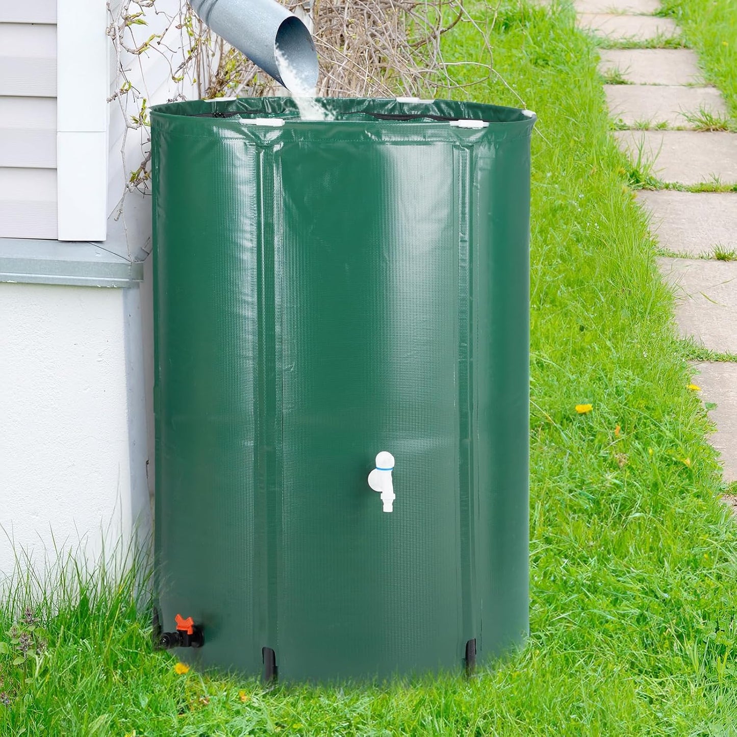 100 Gallon Collapsible Rain Barrel, Portable Rainwater Collection System, Water Storage Tank, Rain Catcher Barrel with Two Spigots and Overflow Kit, Rain Water Barrel Collector for Garden, Green
