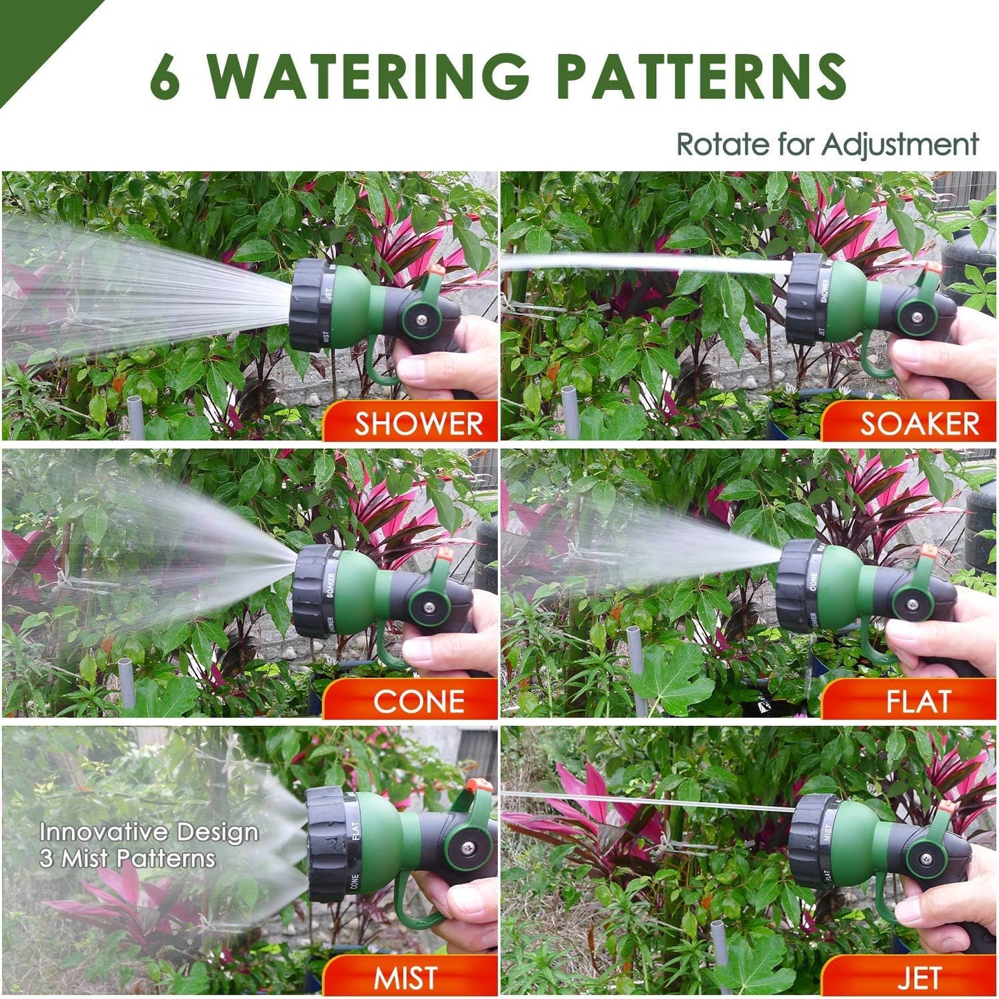 Garden Hose Nozzle Thumb Control Heavy Duty Metal Water Nozzle with Adjustable Watering Patterns High Pressure Hose Nozzle Sprayer, Pefect for Car Washing and Pets Showering