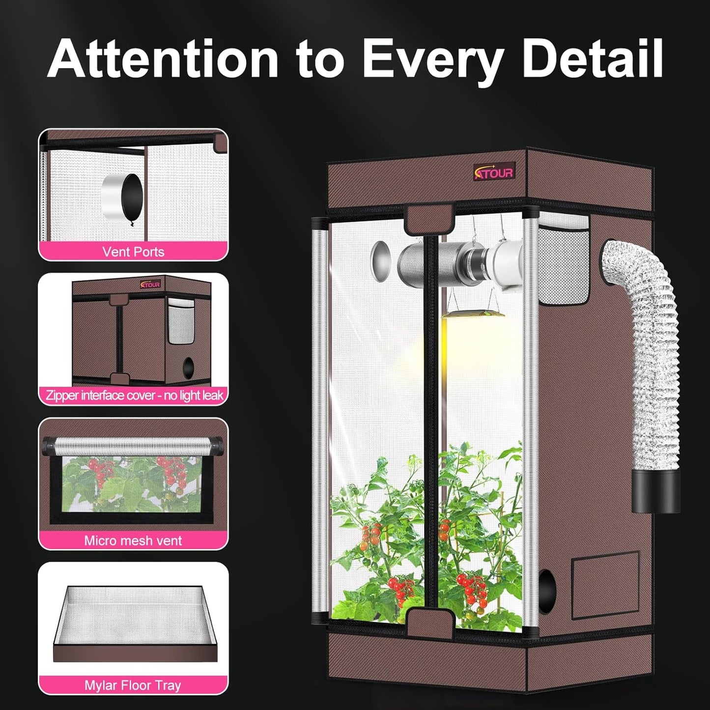 ATOUR Grow Tent, 55"x28"x80'' High Reflective Mylar 1680D Hydroponic Grow Tents, Waterproof Grow Tent with Double Cleart Observation Door and Floor Tray, for Indoor Plant Growing