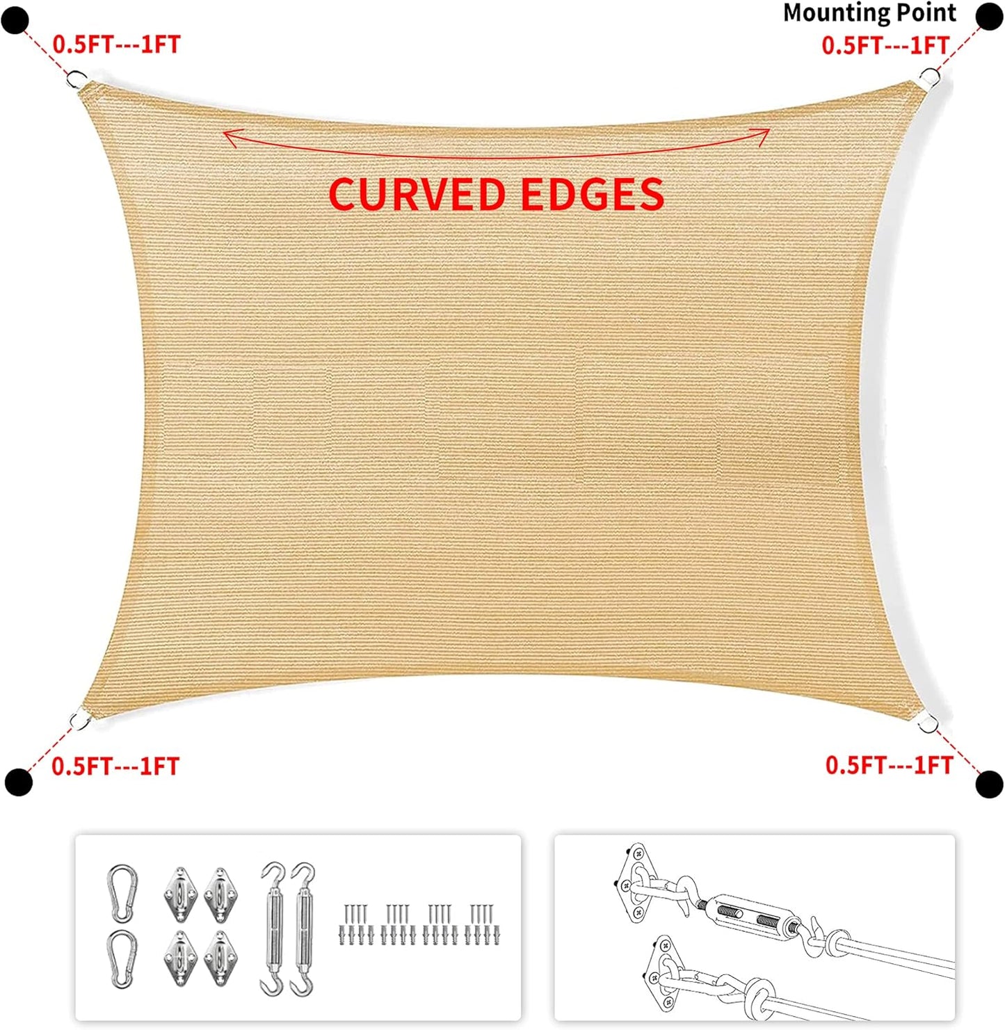 5' x 8' Black Rectangle Sun Shade Sail SSP1212 Canopy Durable Fabric UV Block Awning,We Make Custom Orders