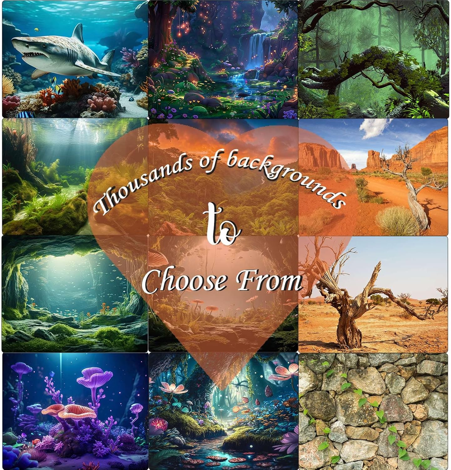 Aquarium Background Various Underwater Grass Plants Aquarium Backdrop Vivid and Fresh Green Aquatic Plants Stone River Bed and Dead Wood Purple Stone Fish Tank Background 72x16in