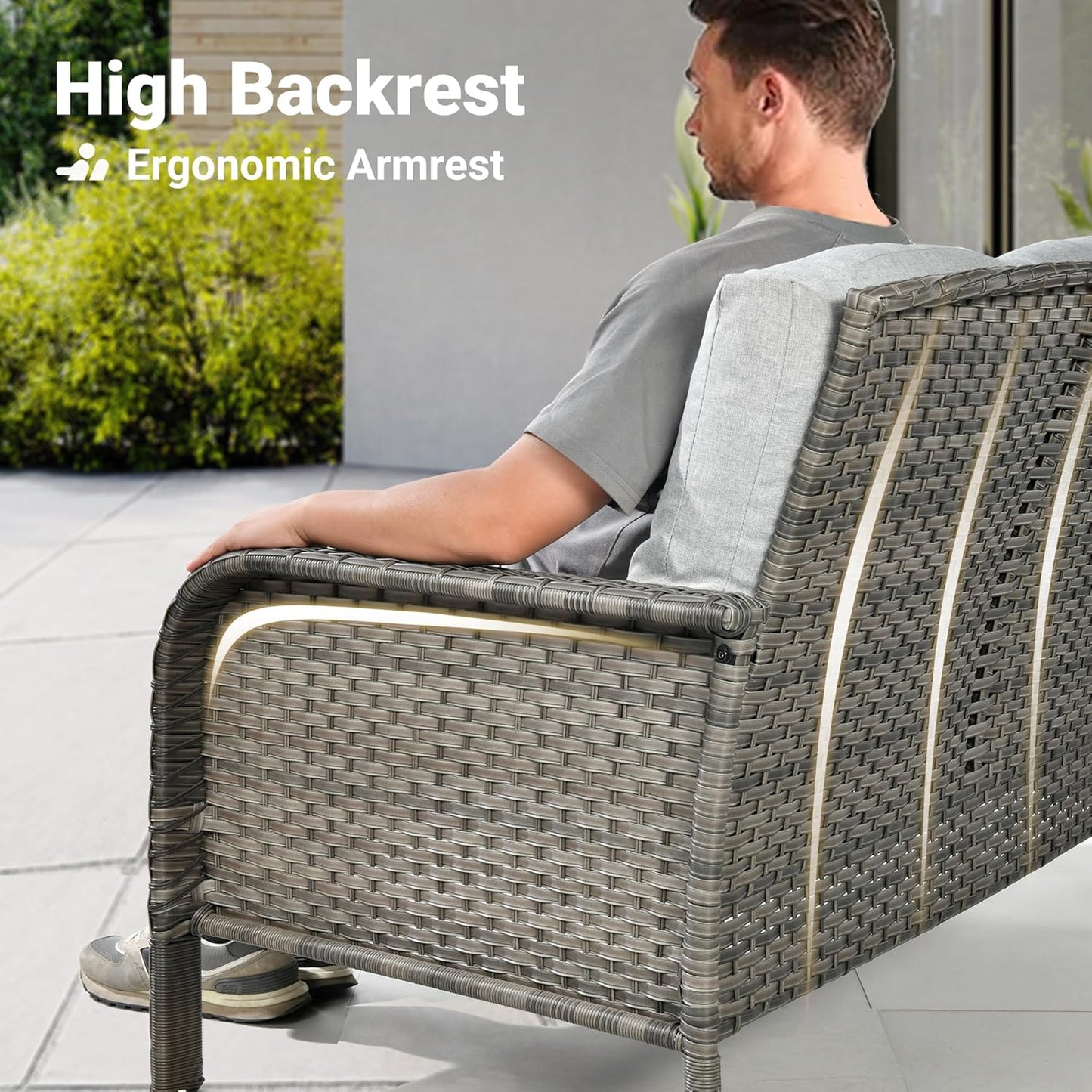 ovios 2 Pieces Patio Furniture Set, Outdoor Wicker Chairs of 2, All Weather High Back Rattan Chairs 2-Seater with Comfy Cushions for Porch Deck, Grey