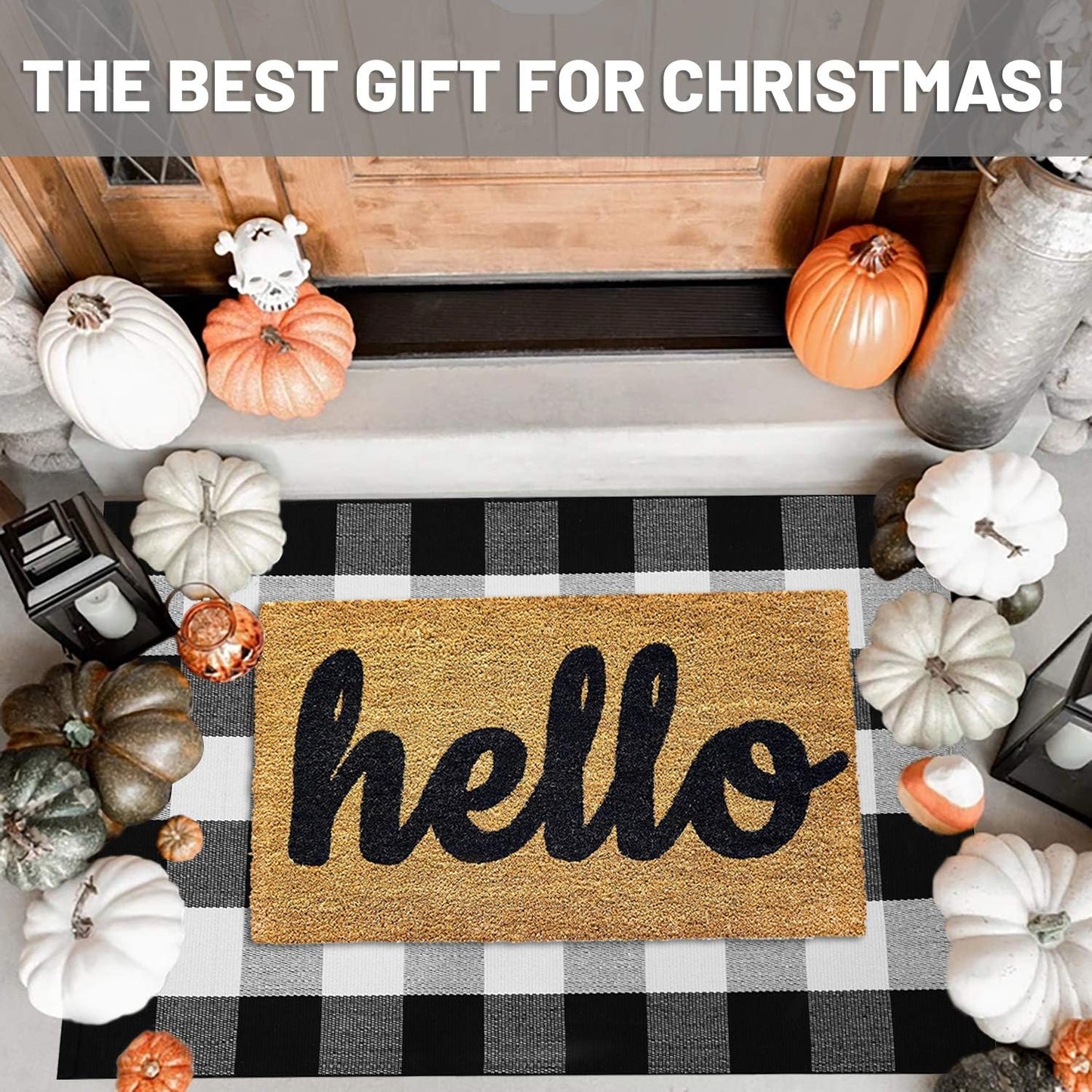IOHOUZE Cotton Buffalo Plaid Check Rug Outdoor Doormat 27.5 x 43 Inches Washable Woven Outdoor Indoor Welcome Mats for Front Door/Farmhouse/Entryway/Home Entrance black and White Outdoor Rug