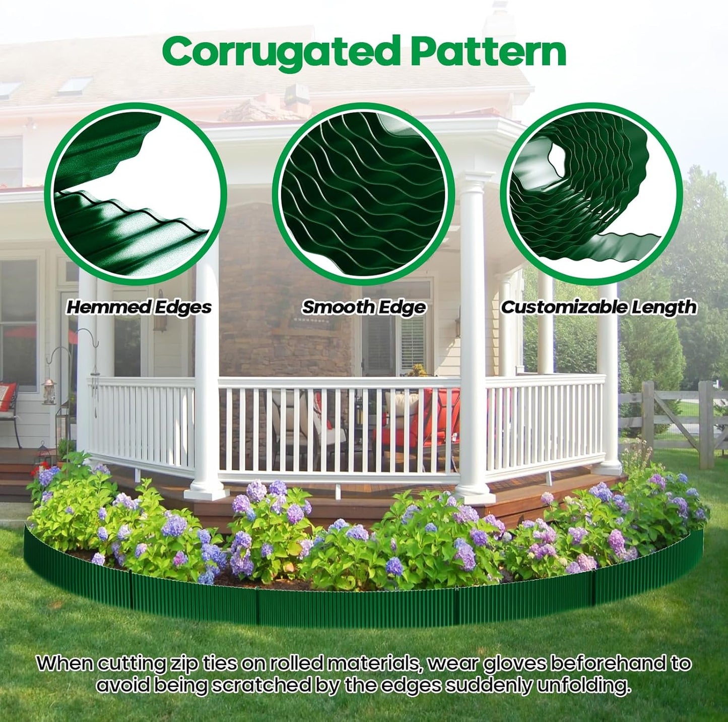 Corrugated Metal Garden Edging,Sturdy Tall Landscape Edging Borders with 6pcs Anchor Stakes, Perfect DIY for Flower Beds, Lawn and Pathway,Tree Surrounds,Paver Edges (Green 6"×20FT)