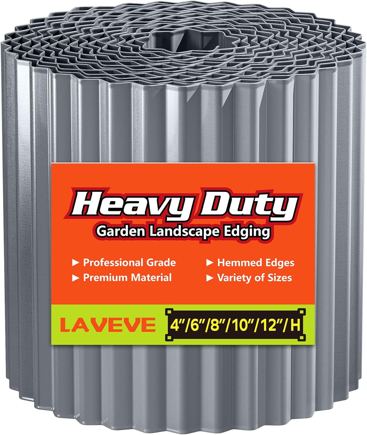 LAVEVE Corrugated Metal Garden Edging 6" x 20Ft, Landscape Edging Border for Lawn, Flower Bed, Garden Fence, Paver Edging (Light Gray)