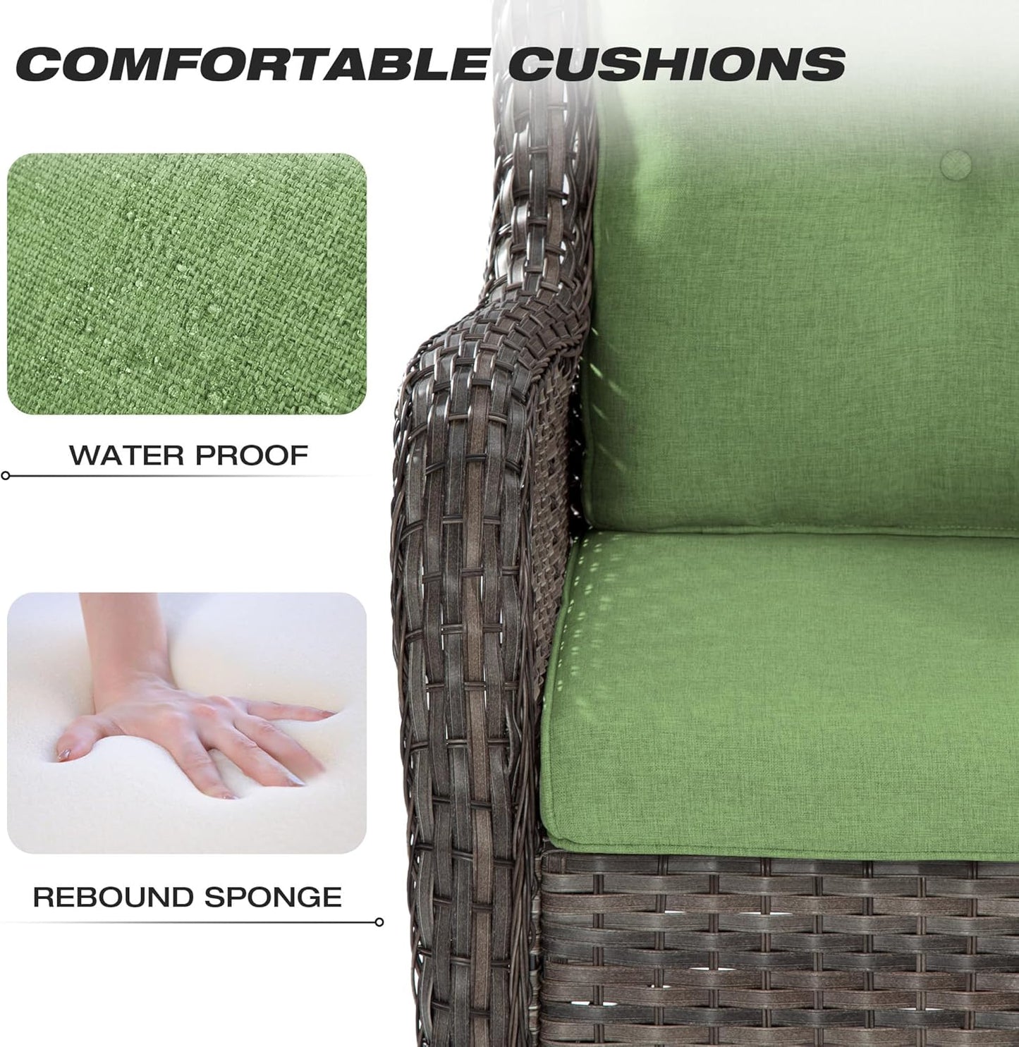 Joyside 5 Piece Outdoor Patio Furniture Set Wicker Conversation Bistro Set Swivel Rocking Chairs with Side Table and Ottomans for Backyard, Porch, Deck(Mixed Grey/Green)