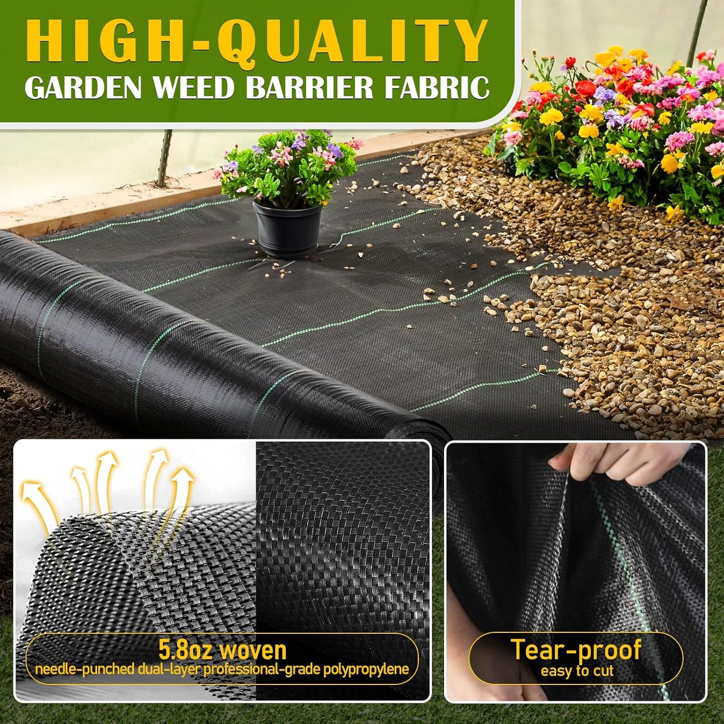 4Ft x 300Ft Weed Barrier Fabric Heavy Duty, Garden Fabric Weed Barrier, Weed Barrier Landscape Fabric, Ground Cover Weed Barrier for Landscaping Fabric, Garden Fabric by KAKO