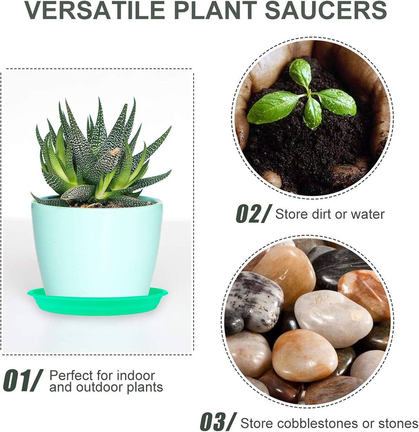 12Pcs Colourful Plant Saucer, 6 8 10 Inch Durable Plastic Plant Tray, Round Plant Pot Saucers, Drip Tray for Indoor and Outdoor Garden, Creamy White