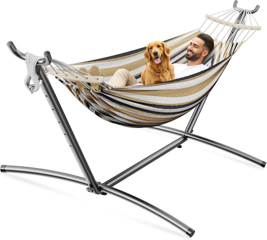 Double Hammock, Heavy Duty Portable, 500 lb Weight Capacity, Perfect for Both Indoors and Outdoors, 2 Person Hammock with Carrying Bag, Coffee