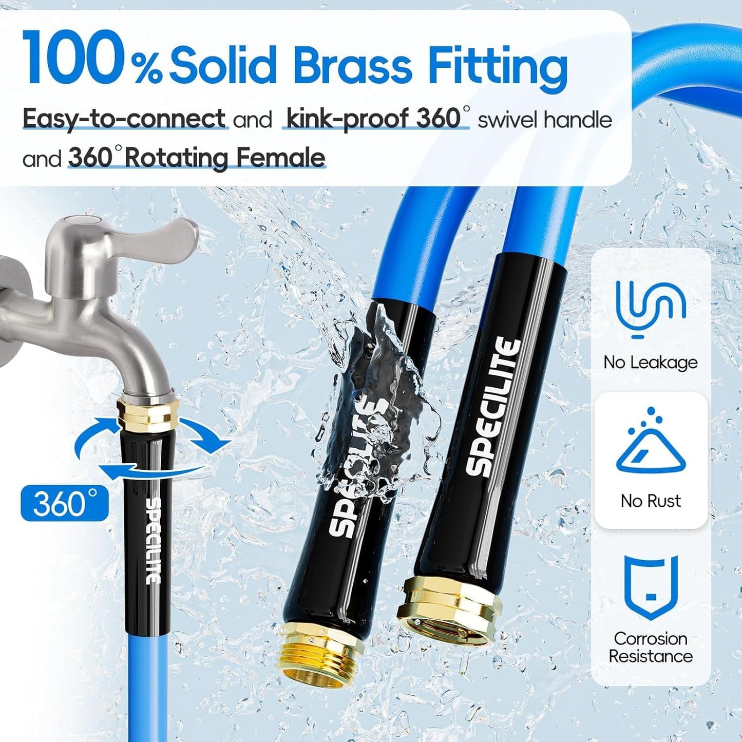 Hot/Cold Garden Water Hose 125 ftx 5/8 in, -50℉ To 190℉, Heavy Duty, Flexible, Burst 605 Psi, Lightweigh, Upgraded Rubber Pipe with 3/4" Brass Fittings For Backyard, Outdoor, Farm, Blue