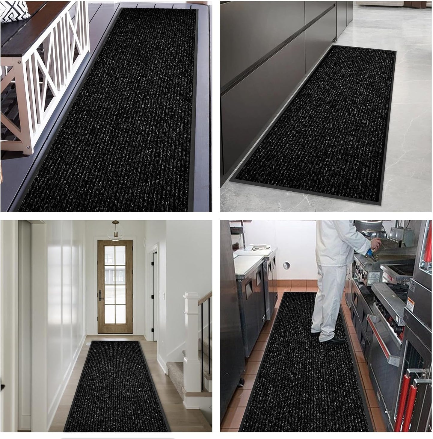 fani Heavy Duty Large Outdoor Indoor Entrance Black Doormat Waterproof Low Profile Entrance Rug Front Door Mat Patio Anti-Skid Rubber Back, 35x72 inch (Black)