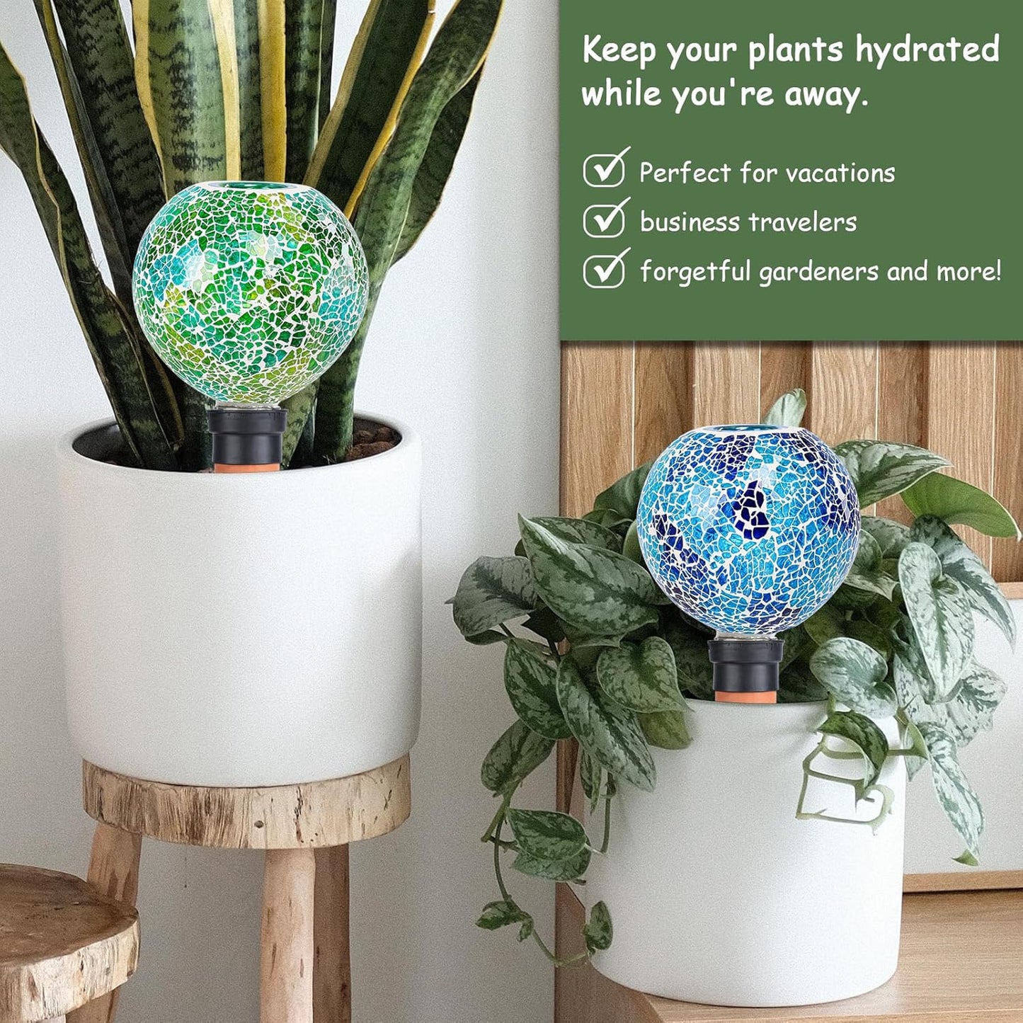 Terracotta Watering Spikes Mosaic Plant Watering Globes for Outdoor Plants 2 Pack Automatic Plant Waterer Indoor for Pots Garden Office