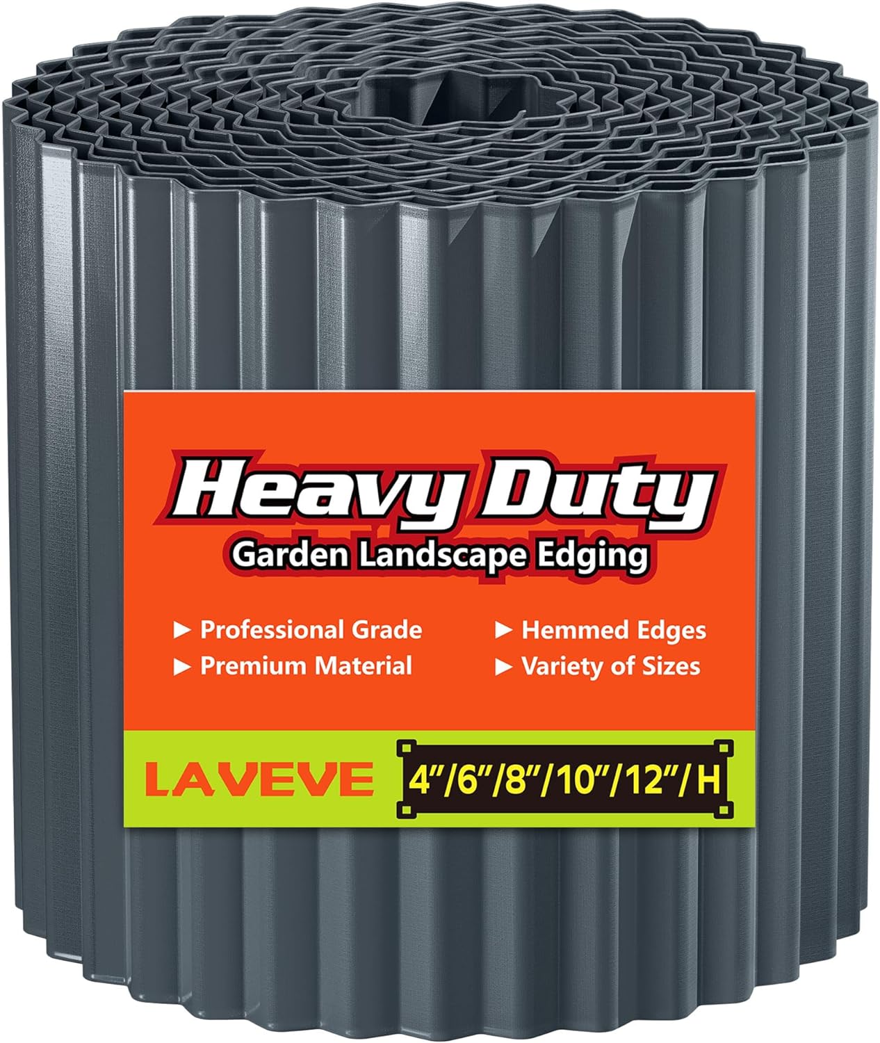 LAVEVE Corrugated Metal Garden Edging 8" x 20Ft, Landscape Edging Border for Lawn, Flower Bed, Garden Fence, Paver Edging (Dark Gray)