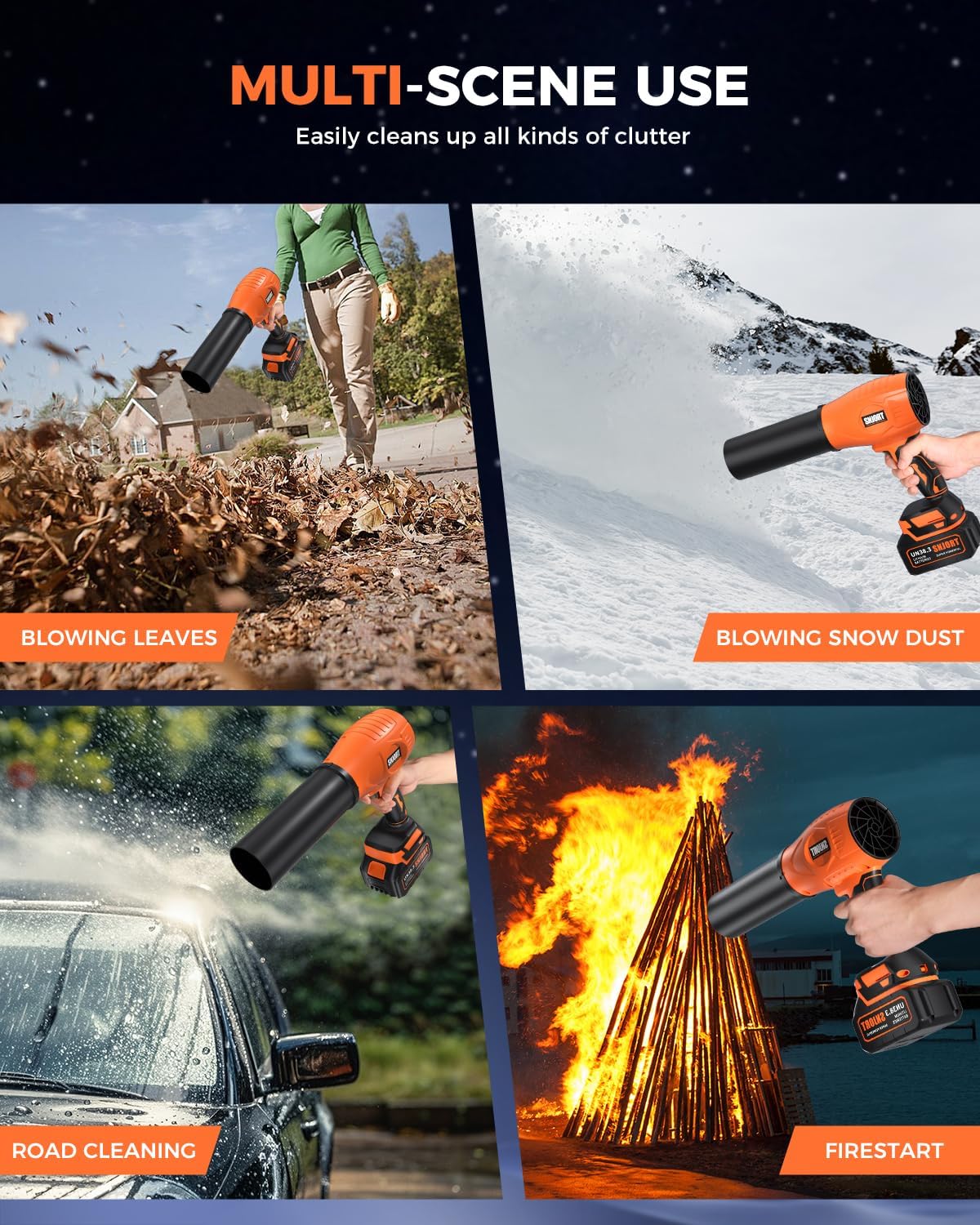 Leaf Blower Cordless with Battery and Charger,800,000 RPM,Extended Nozzle,Lightweight Handheld Design,Blower for Patio Cleaning,car Blowing Water,Blowing Leaves and Dust（Burnt Orange）