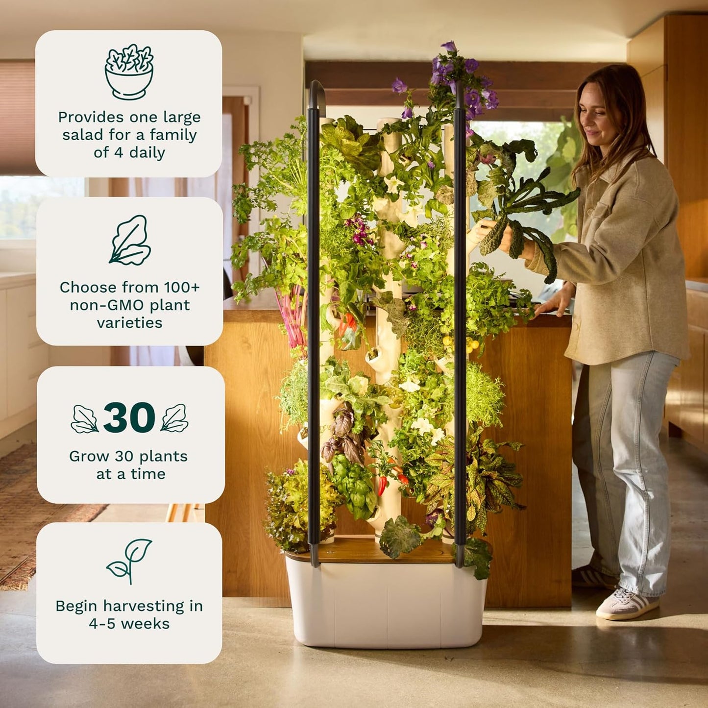 Gardyn 4.0 Vertical Hydroponics Growing System Kit - 30 Non-GMO Plants, Herbs, Vegetables - Smart Tower Garden - Hydroponic Herb Garden Planter Indoor Kit - Indoor Gardening System w/LED Grow Lights