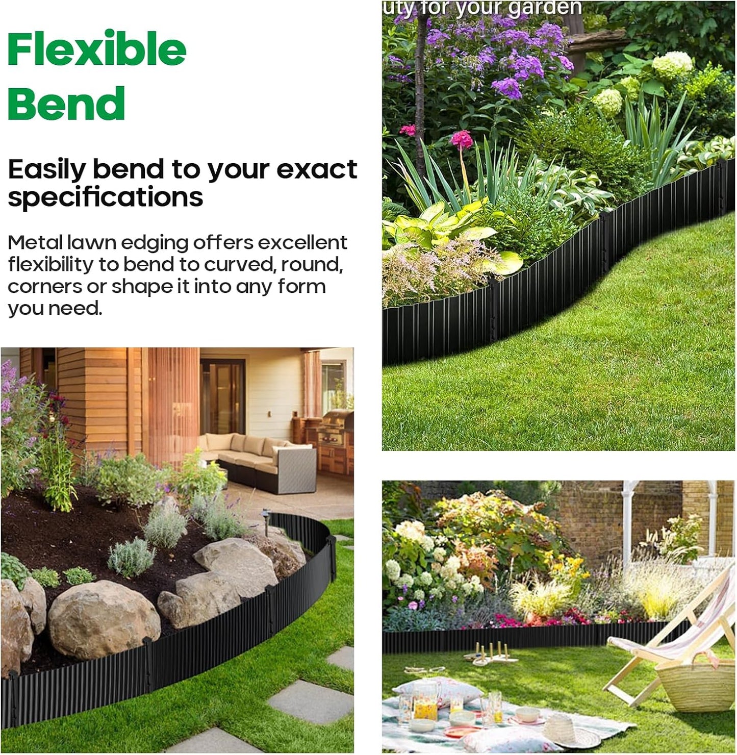Corrugated Metal Garden Edging,Sturdy Tall Landscape Edging Borders with 6pcs Anchor Stakes, Perfect DIY for Flower Beds, Lawn and Pathway,Tree Surrounds,Paver Edges (Black 8"×20FT)