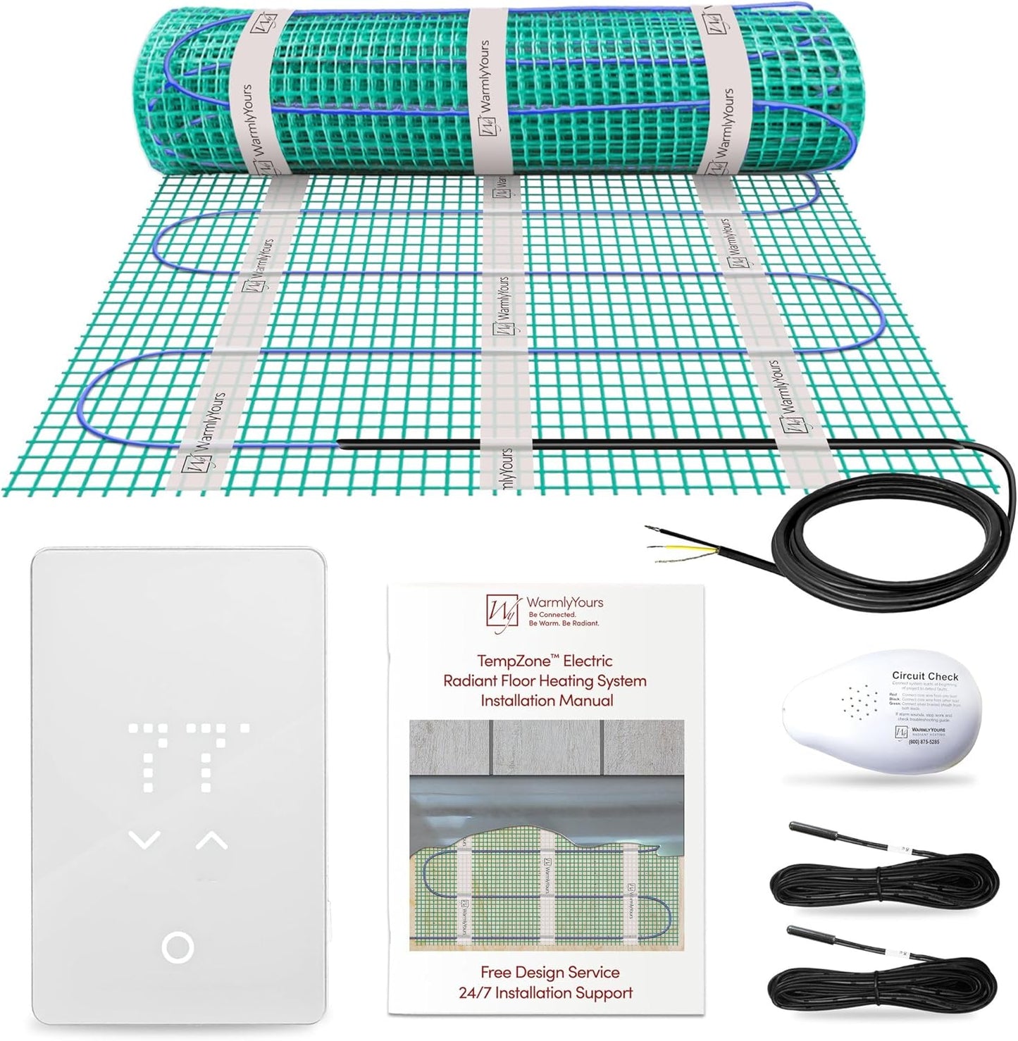 9 Sqft Heated Floor Mat Kit with Radiant Floor Heating System Thermostat UTN5, Two Sensors, Tester, 120V Electric Radiant Floor Heating Mat installs under Bathroom Tile, Vinyl - WarmlyYours TempZone