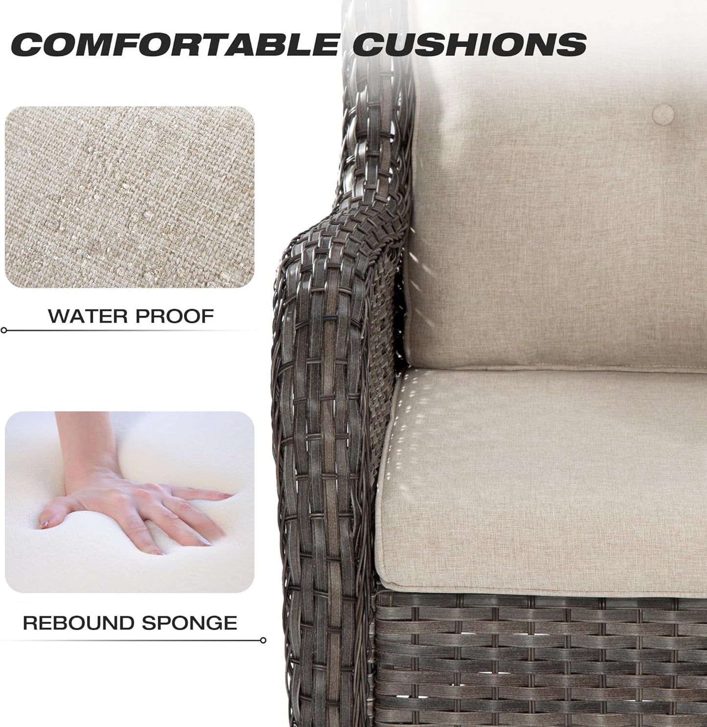 Joyside Outdoor Swivel Rocker Patio Chair and Matching Side Table - 2-Piece Wicker Patio Bistro Set with Premium Fabric Cushions(Brown Mixed with Grey/Beige)