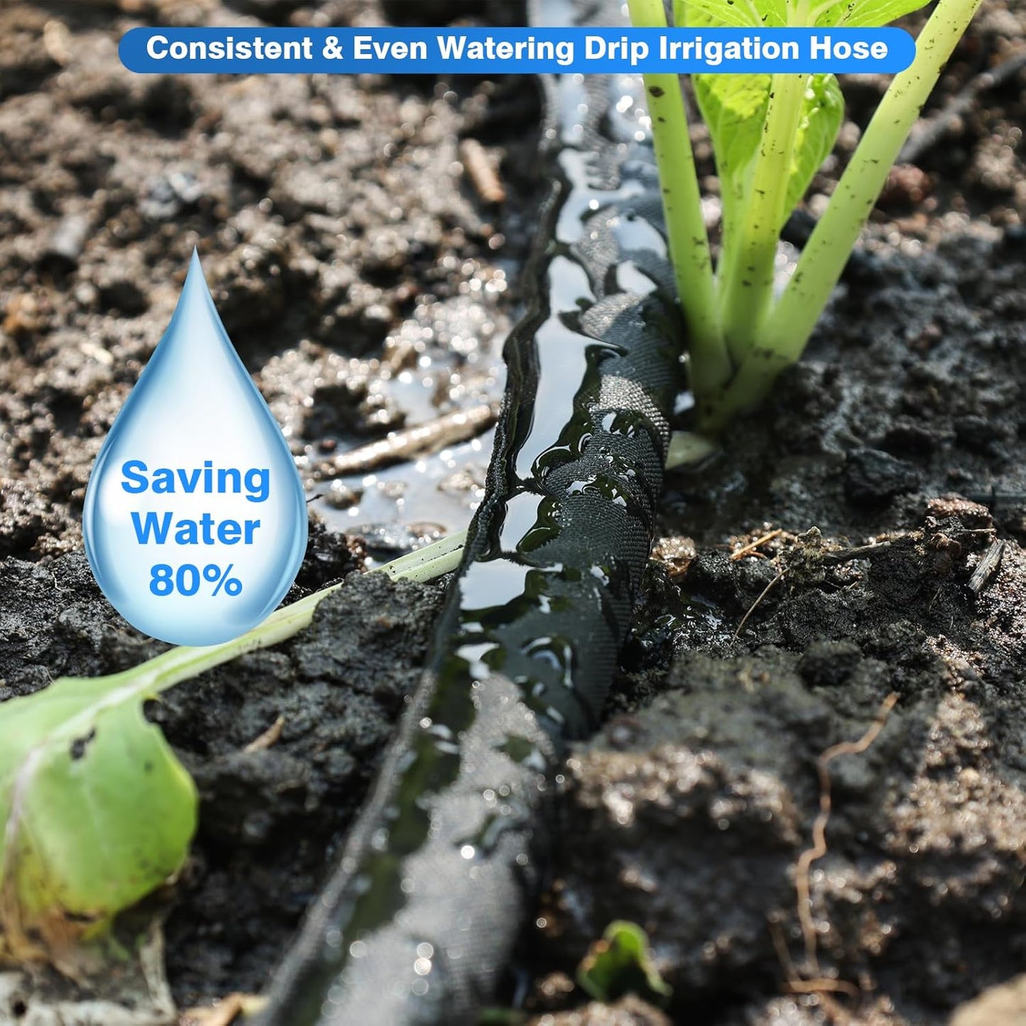 Flat Soaker Hose 50FT (25FT x 2),Drip Hose for Garden Beds Linkable Irrigation System Lightweight and Easy Watering for Tree Plant and Save 80% Water for You(50FT)