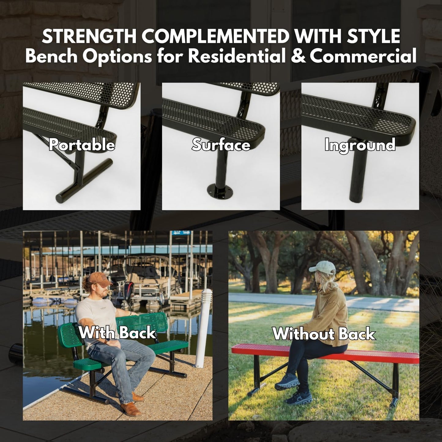 Heavy-Duty Outdoor Bench Thermoplastic Coated, Expanded Metal, Commercial-Grade Seating, Made in America (Surface Without Back, 6 Ft, Textured Gold Vein)