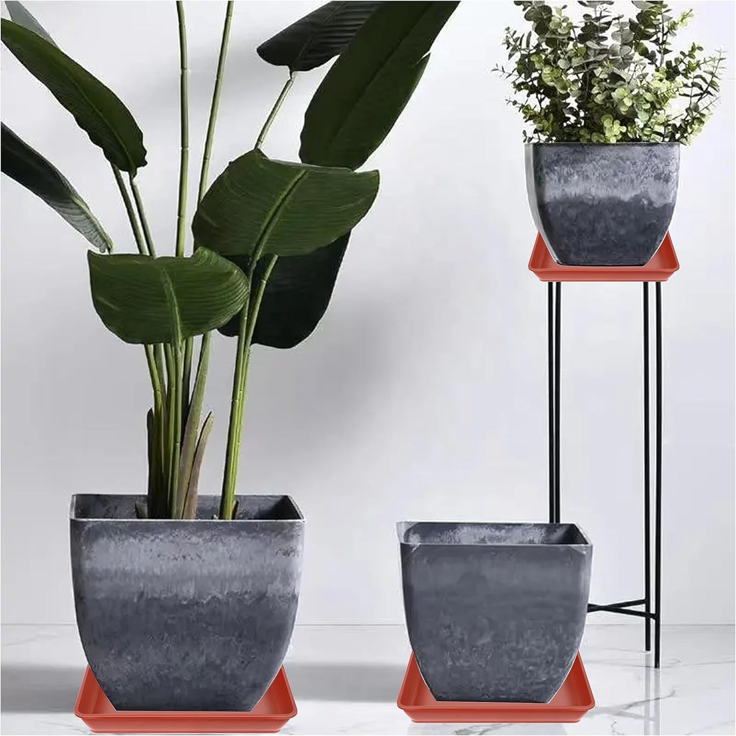 3 Pack Square Plant Saucer 20 22 Inch, Extra Large Plant Saucer, Deep Plant Trays for Pots, Planters for Indoors and Outdoors Plants, Duty Plastic Plant Water Tray (20 inch, Terracotta)