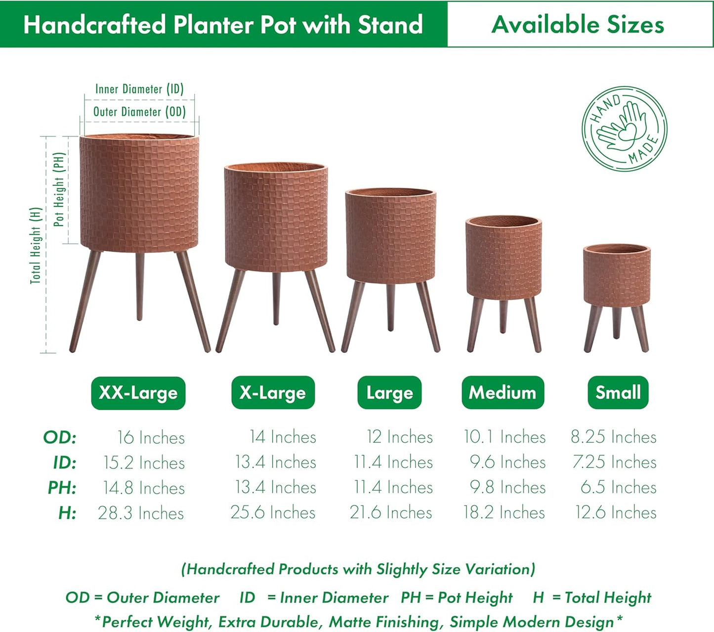D'vine Dev 10 Inch Modern Geometric Tile Patterned Sleek Planter Pot with Stand, Indoor Outdoor Decorative Plant Holder, Terra Cotta, 88-Z-B-3