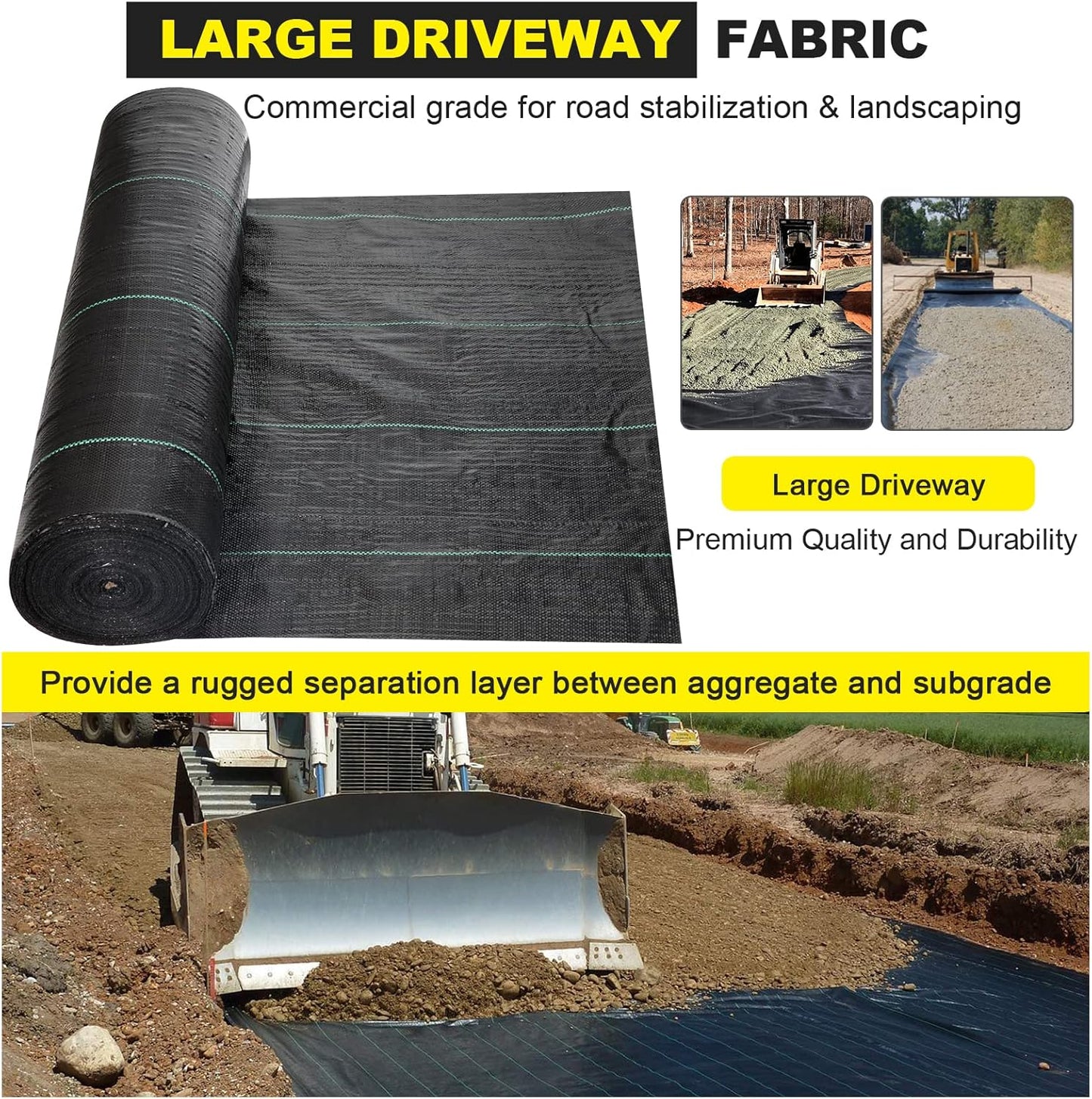 Driveway Fabric - 6.5x330 ft Commercial Weed Barrier - Heavy Duty 3.5OZ French Drain Fabric for Erosion Control and Landscape Projects