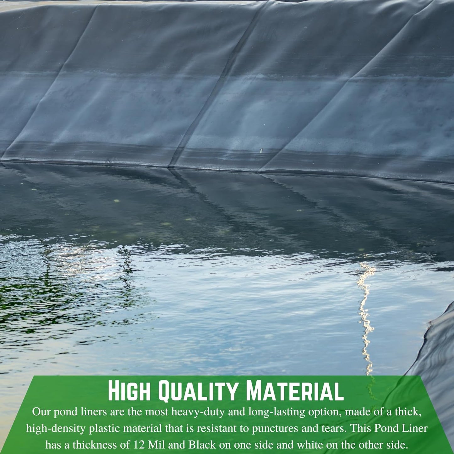 Farm Plastic Supply - 12 Mil String Reinforced Black/White Pond Liner - 12 Mil Fish Pond HDPE Liner, Pond Liners for Outdoor Ponds, Koi Ponds, Garden Fountain, Containment Liner (12' x 50')