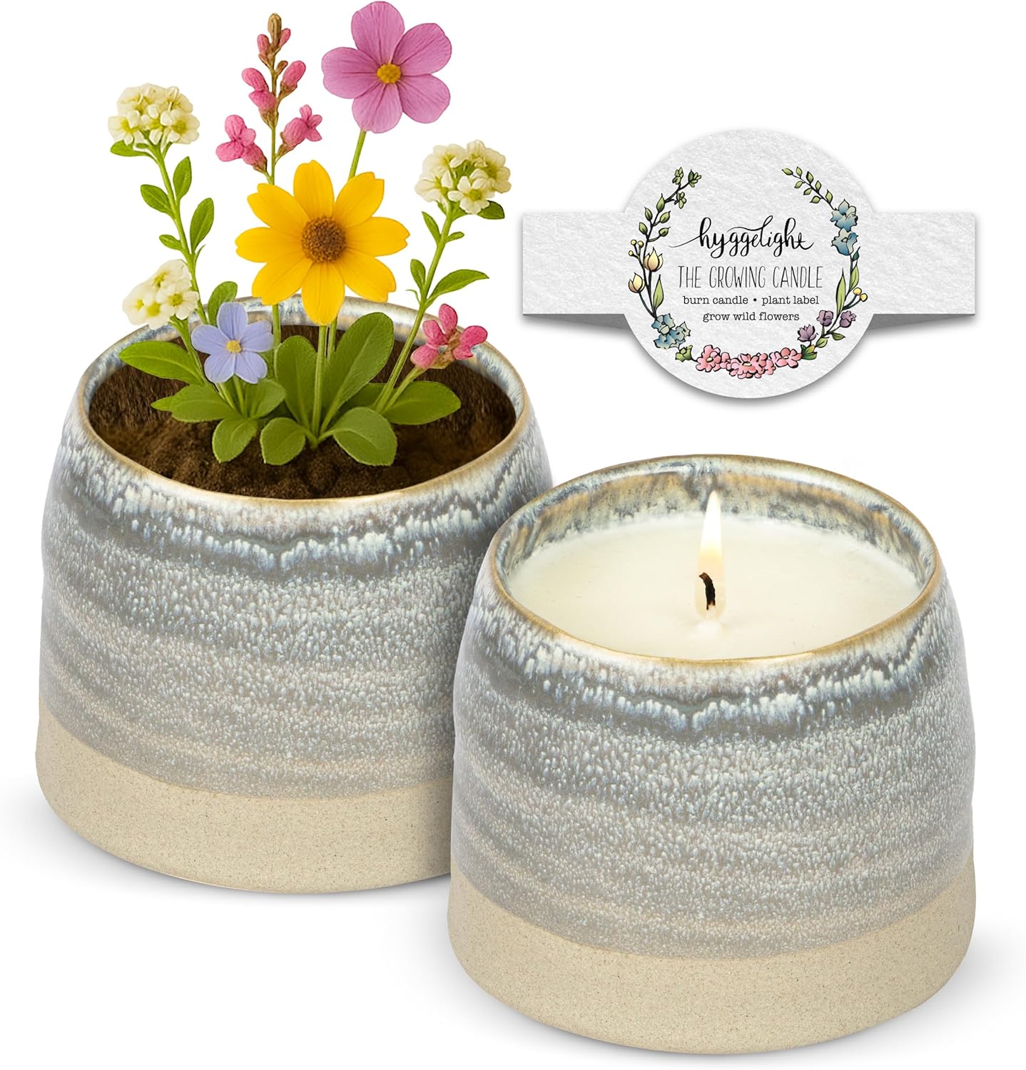 The Growing Candle, Chai Scented, 10oz Ceramic Pot, Aromatherapy Candles for Home, 100% Soy, Greta