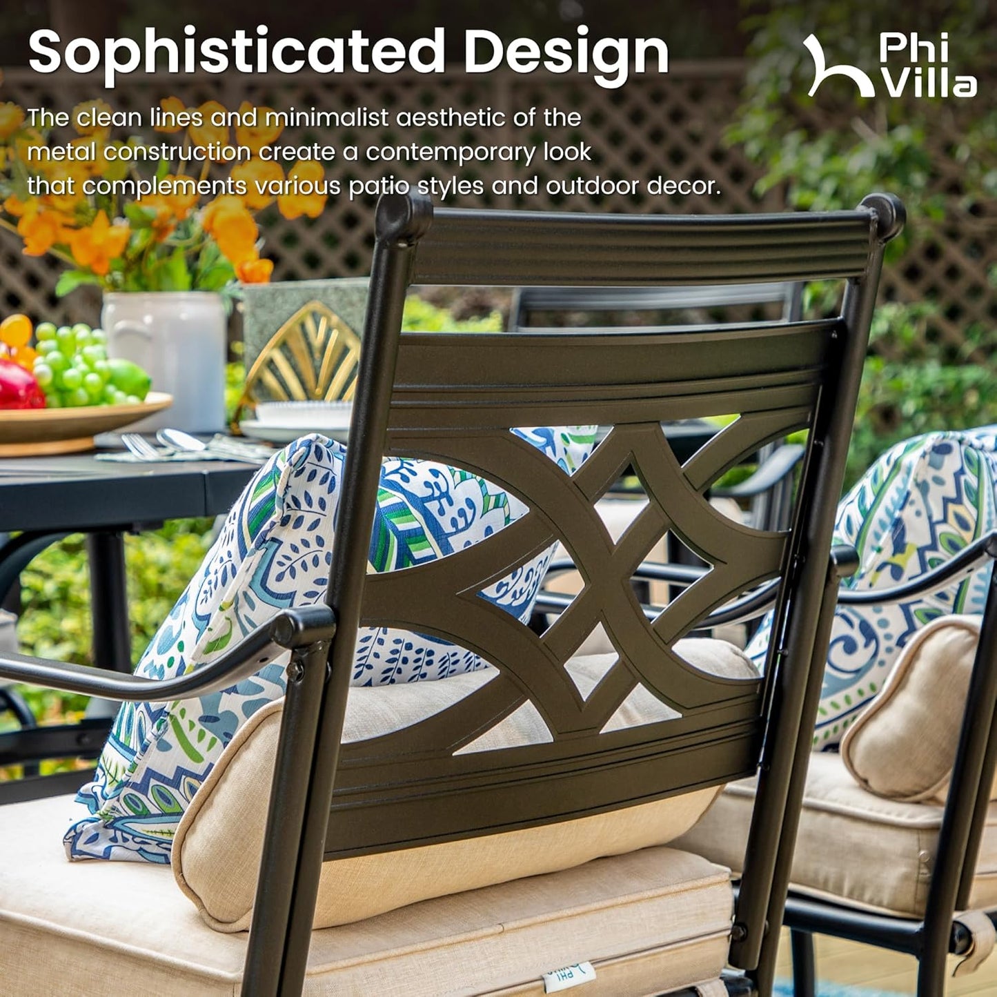 PHI VILLA Outdoor Swivel Bar Stools Set of 2，Patio Counter Height Bar Chairs with Back and Armrest，Metal,Black