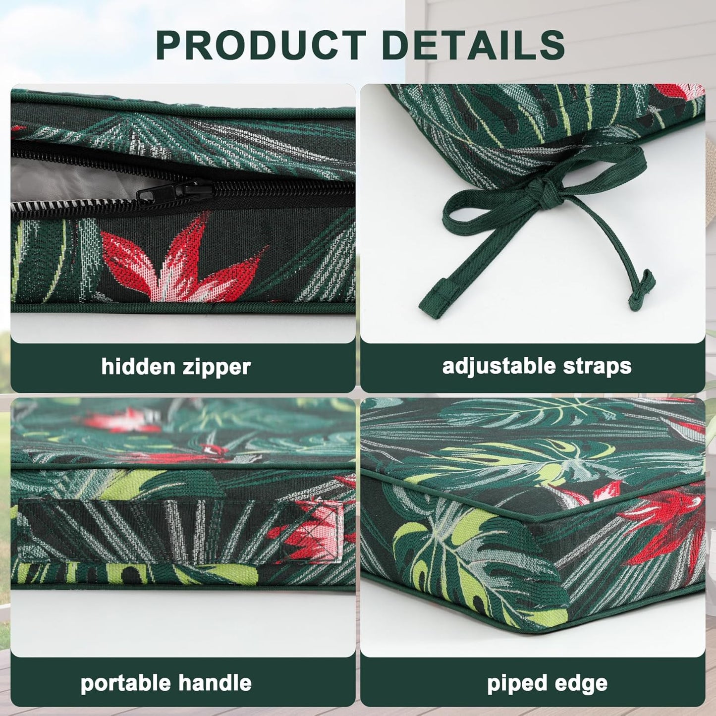 Favoyard Outdoor Chair Cushion 24 x 24 x 4 In Waterproof Pattern Fade Resistant Cushions for Patio Furniture with Removable Cover Attach Straps 28D Foam Insert Cushions Pads for Seat Sofa Couch 2 Pack
