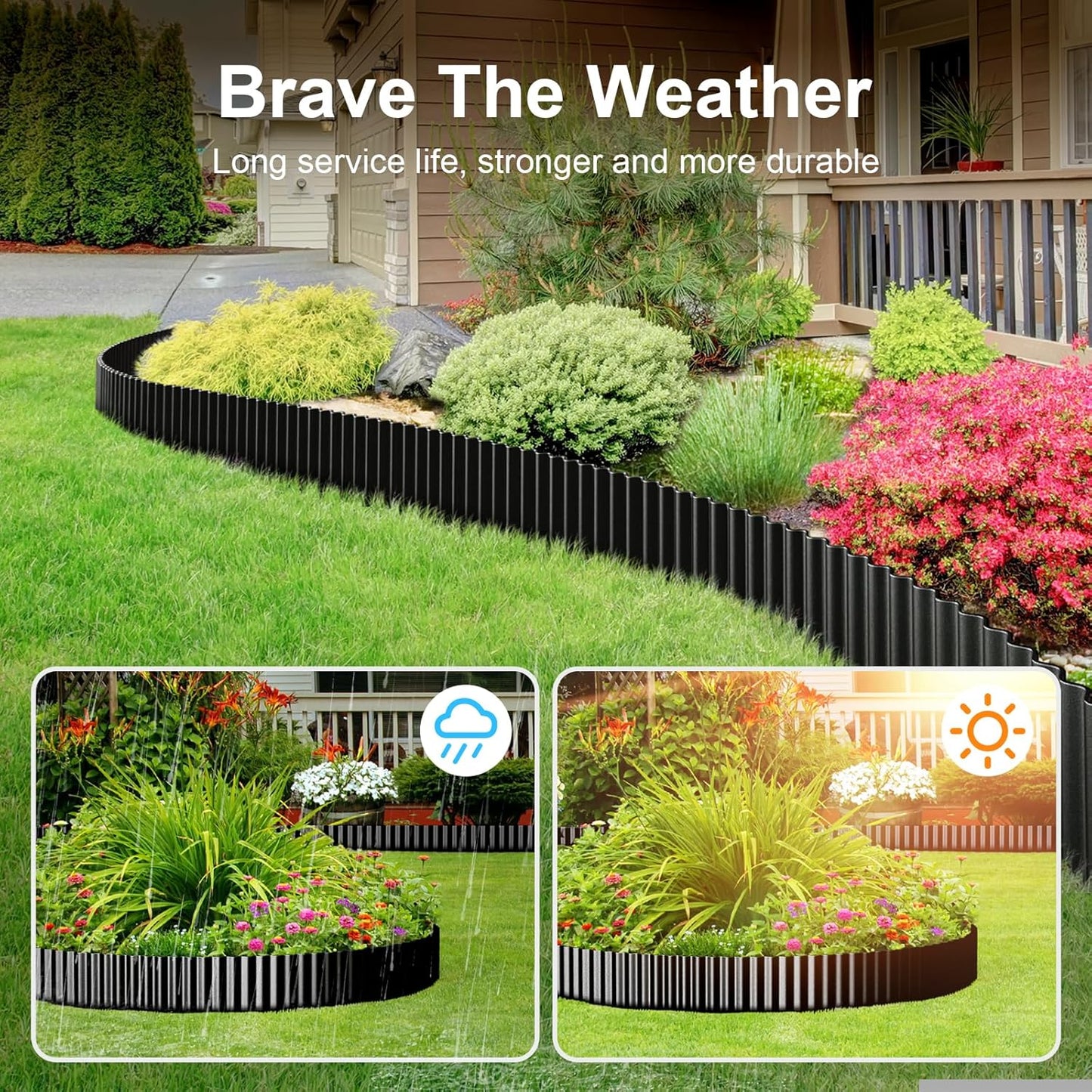 Land Guard Corrugated Garden Edging Border, 6"×25' Landscape Paver Edging, Tall Landscape Edging, Fence for Garden, Flower Bed, Lawn and Landscape Edging (Black)