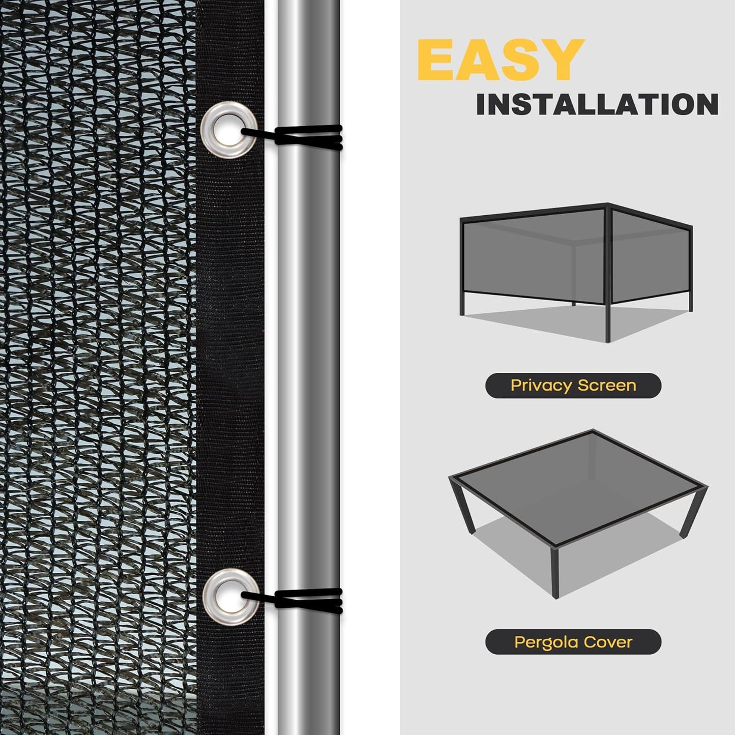 VICLLAX 90% Shade Cloth, 8x8FT Durable Black Mesh Trap with Every 3 FT Grommet, Sun Shade Fabric Netting for for Plants Cover, Greenhouse, Chicken Coop, Barn Kennel, Garden Patio
