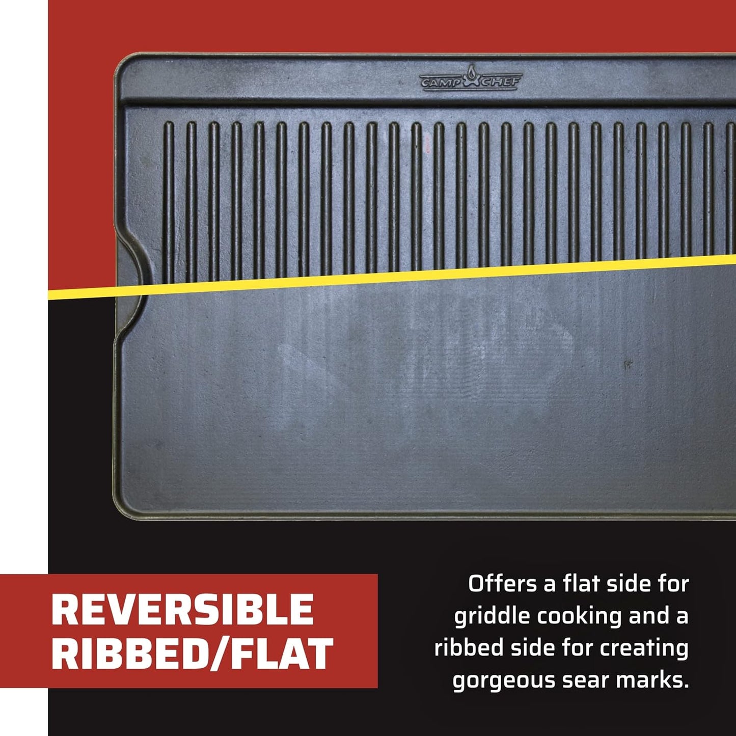 Camp Chef Reversible Pre-Seasoned Cast Iron Griddle, Cooking Surface 14 in. x 16, Black