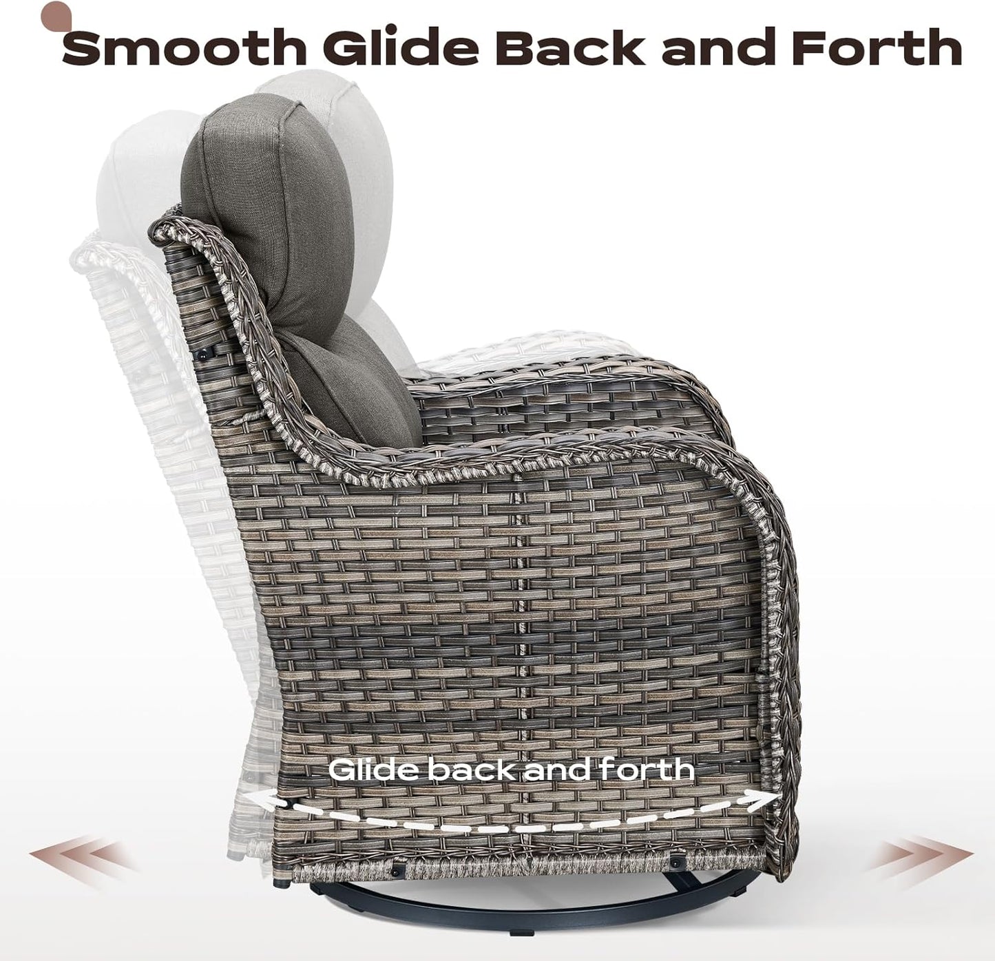 Wicker Outdoor Patio Furniture Set - 6 Piece Patio Conversation Sets with Swivel Rocker Chairs, Ottomans, Sofa and Coffee Table, 6 inch Cushions, Deep Seating, for Porch Deck Mixed Grey/Grey