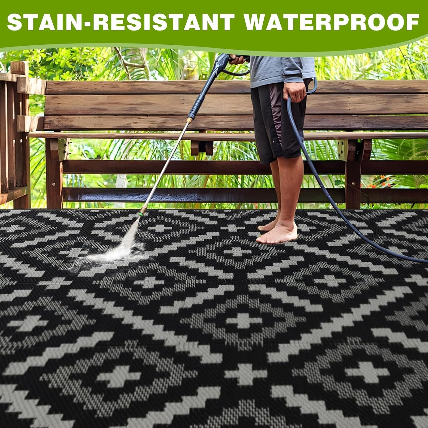 Outdoor Rug 6x9 ft Waterproof, Reversible Outdoor Plastic Straw Rug for Patios Clearance, Outdoor Area Rug Carpet RV Mat for Camping Backyard Deck Porch