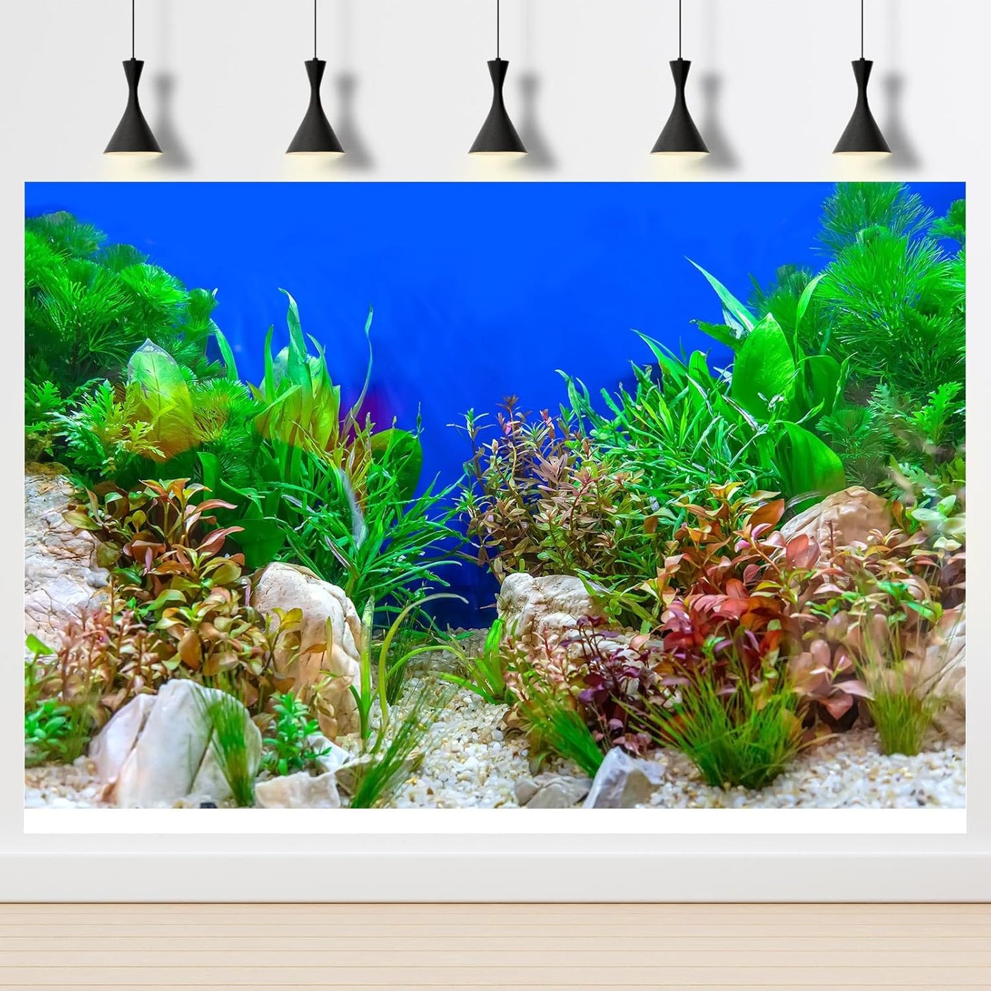Aquarium Background Green Aquatic Plant Stone River Bed Fish Tank Background Underwater Grass Leaves Pebbles Terrarium Background Perfect Fish Tank Wallpaper Poster Decors 30x12in