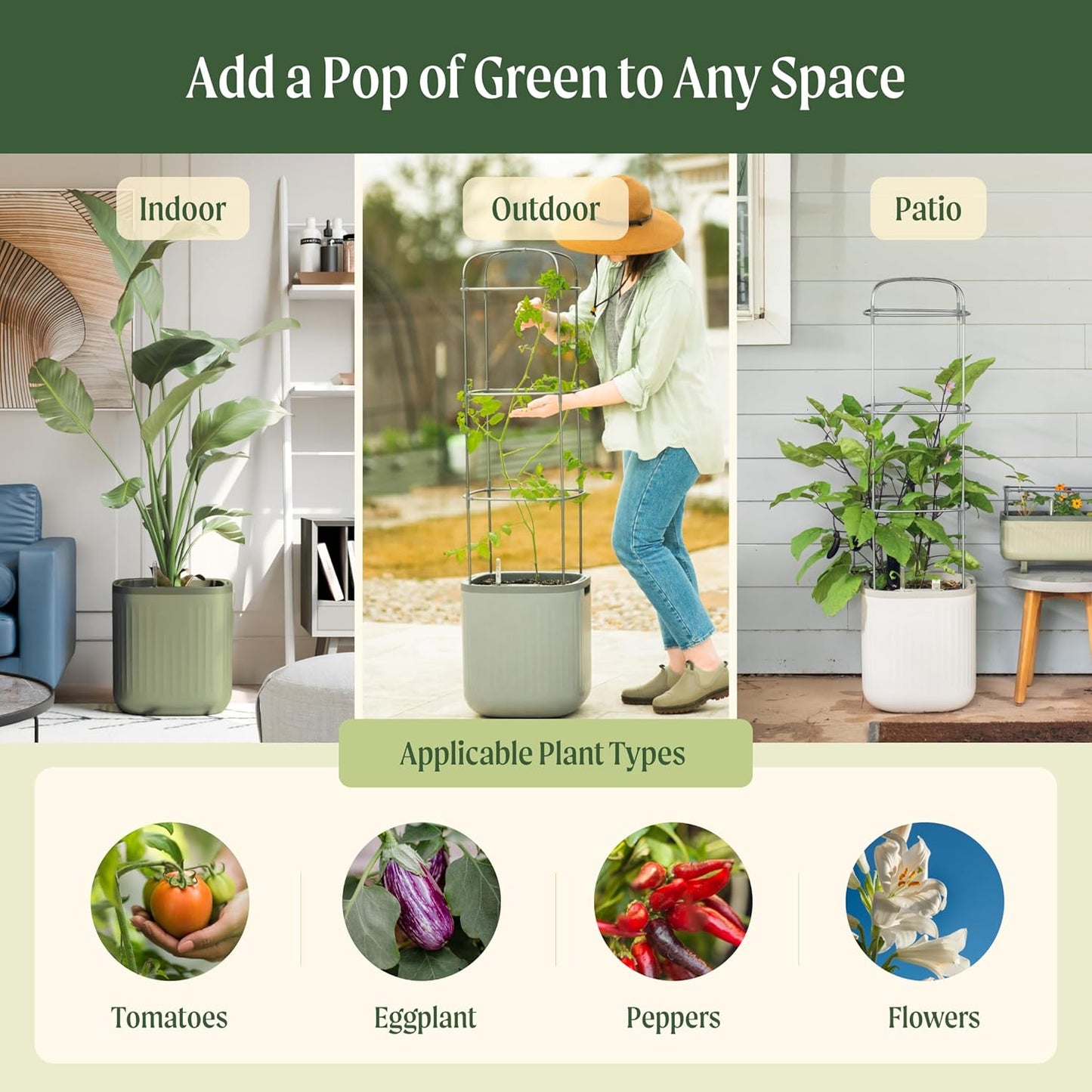 Vego garden Self Watering Pots Home Planters with Water Gauge for Effortless Indoor Plants Sage Green