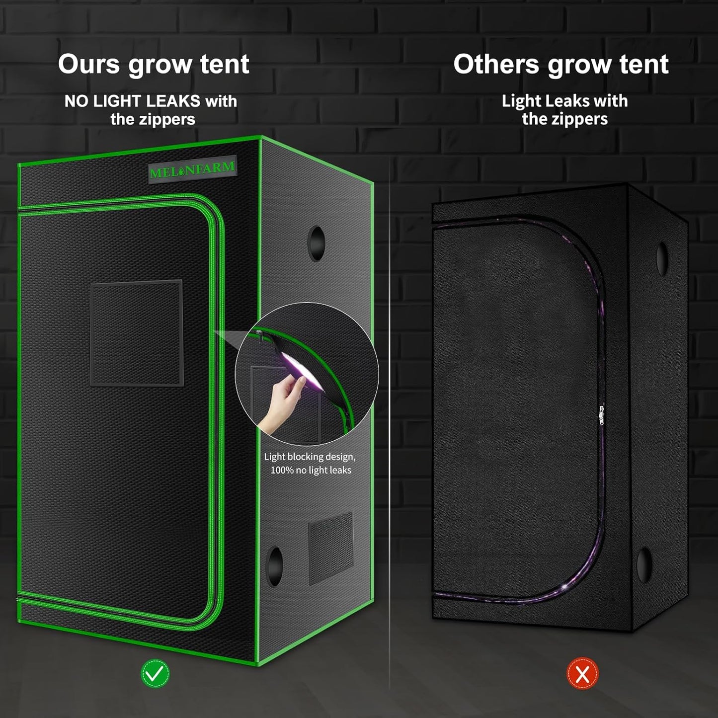 MELONFARM 4x4 Grow Tent, 48"x48"x80'' High Reflective 600D Diamond Mylar Canvas with Observation Window and Floor Tray for Hydroponic Indoor Plant Growing