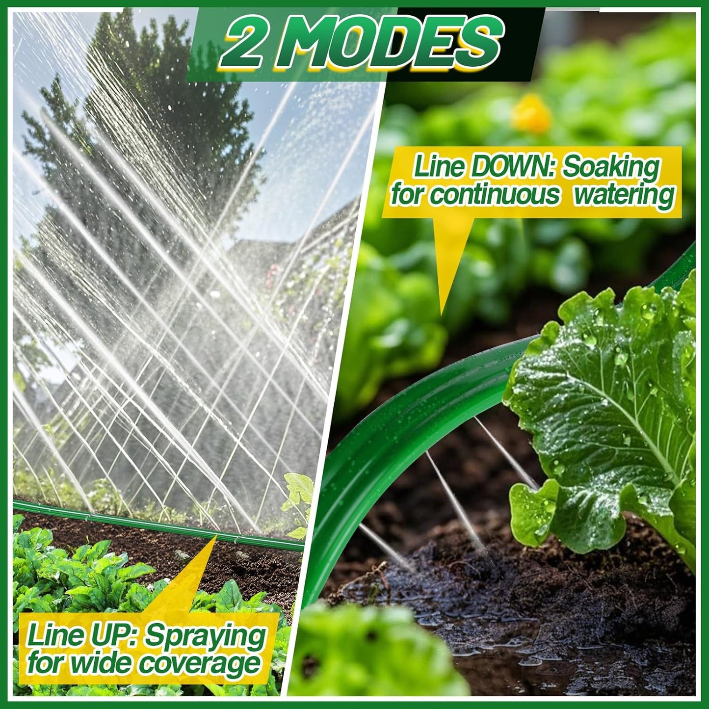 2 Pack 50ft Sprinkler Soaker Hose - Kink-free, Save Water, Flexible, Heavy Duty Three Tube Flat Watering Hose for Garden Yard Lawn Irrigation, With 30 Stakes